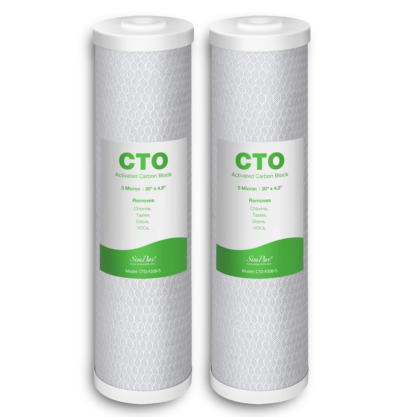 SimPure 20 x 4.5 inch 5 Micron Big Whole House Water Filter | CTO Activated Carbon Filter Replacement Cartridge Coconut shell Charcoal Filter | Matches DB20P, FC25B, CTO20BB (2 Pack)