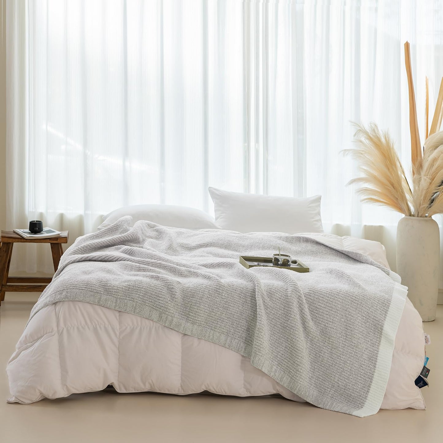 MH MYLUNE HOME Ultra Soft Ribbed Throw Blanket for Couch 60x80 Inches Luxurious Super Cozy Fluffy Microfiber Blanket Plush Warm Reversible Throw Blankets for Sofa Bed - Gray 60 x 80 Inches