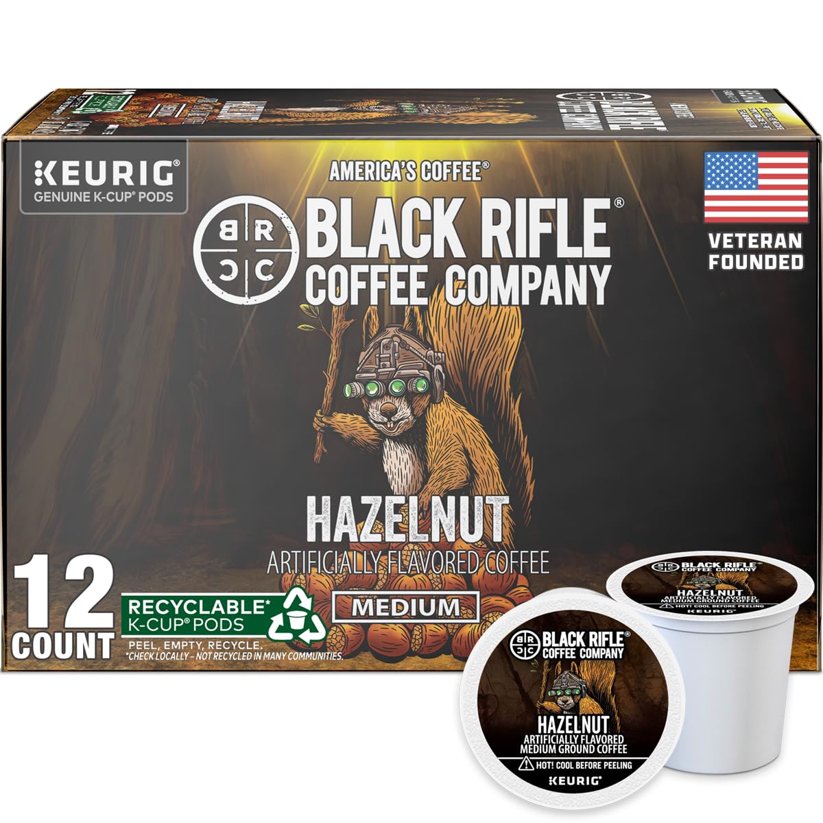 Black Rifle Coffee Company Hazelnut Medium Roast Coffee K-Cups – Hazelnut-Flavored, Single-Serve Coffee Pods, 4 count (Pack of 12)