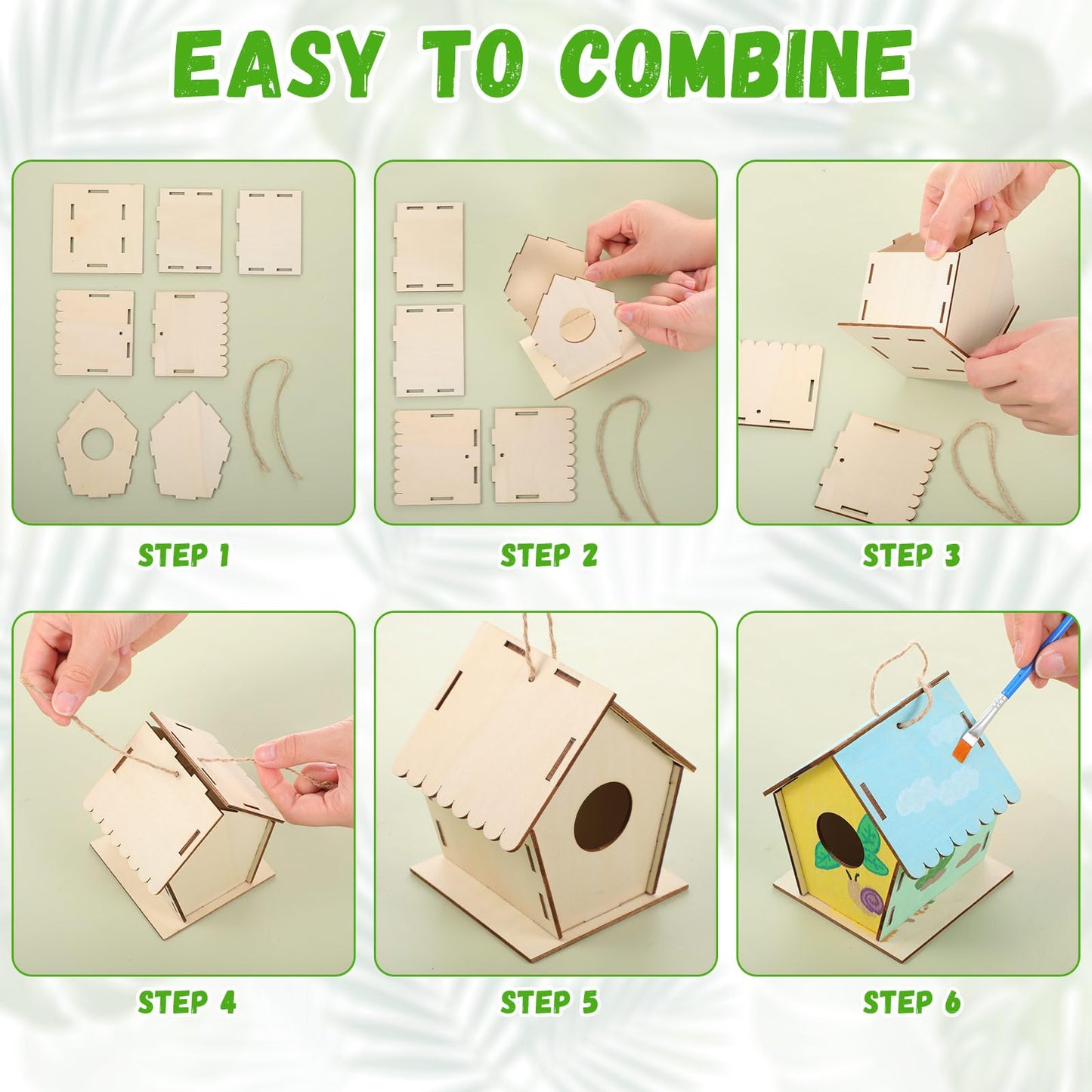 DoubleFill 12 Pack Wooden Bird Houses Bulk for Kids Crafts Bird House DIY Unfinished Wood Birdhouse Kit Wood Painting Kit to Build and Paint Unpainted Birdhouses for Children Gift DIY Art Activity