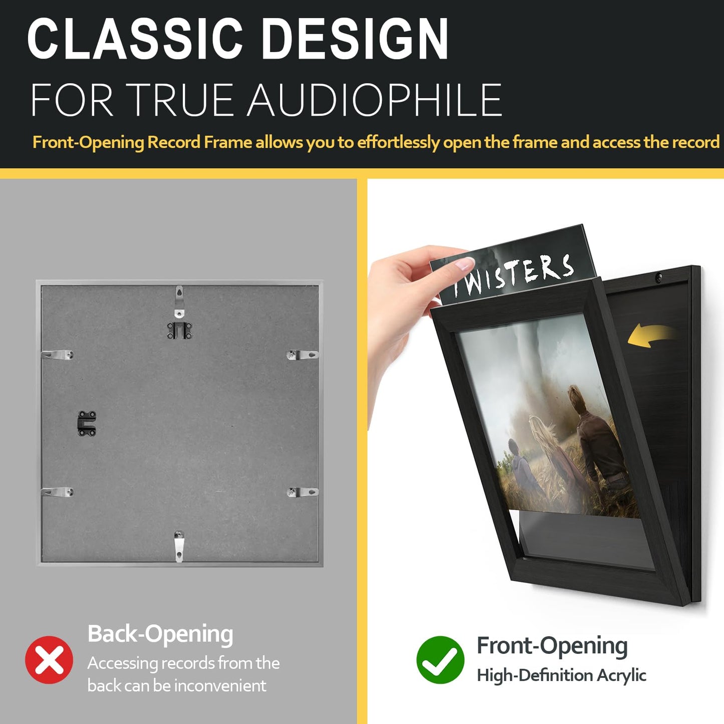 Emfogo Vinyl Record Frame, 3-Pack Album Frames for Vinyl Records Display, Record Frame for 12x12 Inch LP Cover Display (3 Pack/Black)