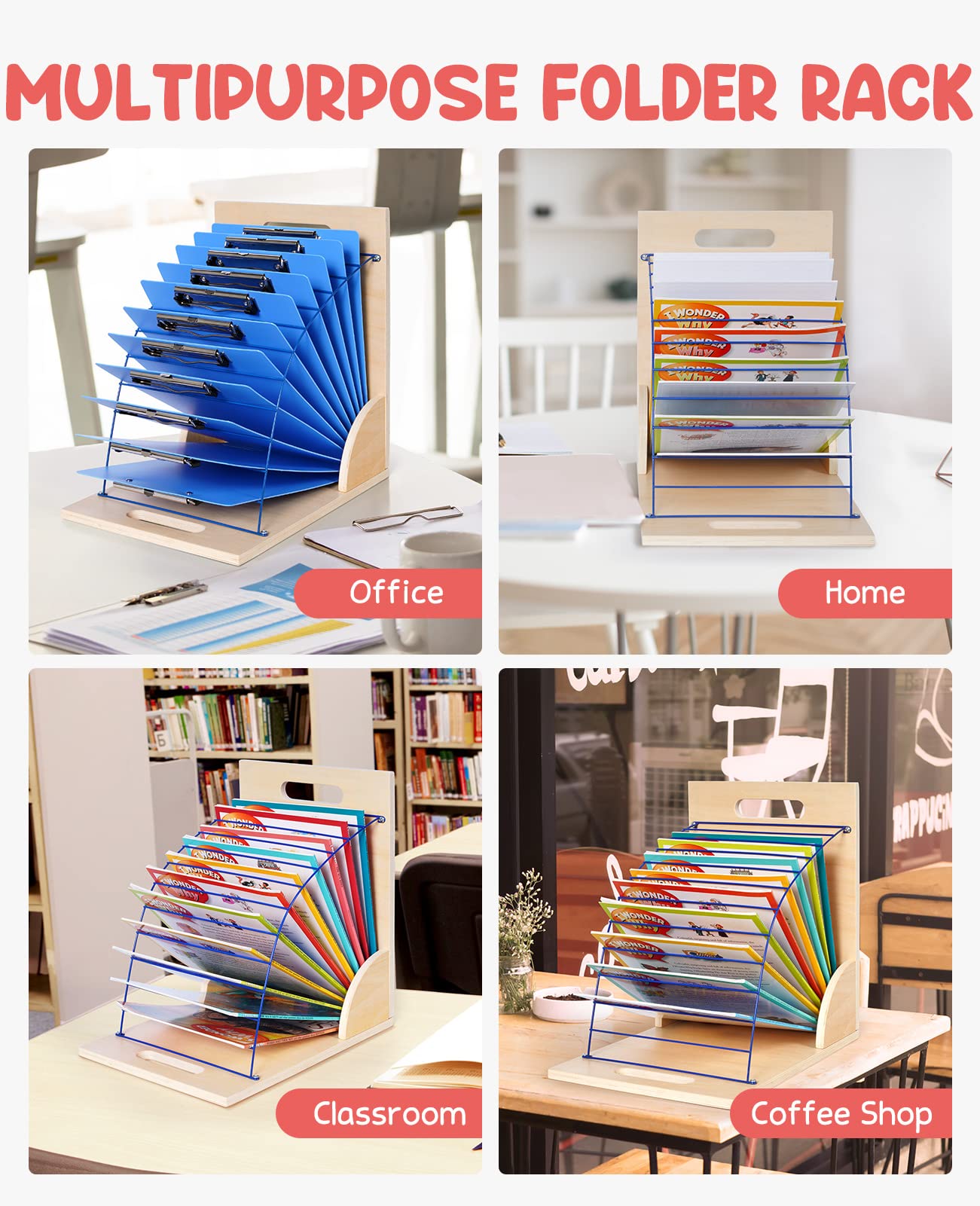 GAMENOTE 2 Pack Clipboard Holders - Wood and Metal Clipboard Stand Clipboards Organizer Rack Small White Board Organization for Classroom Storage, Office, Assembly Required (2)