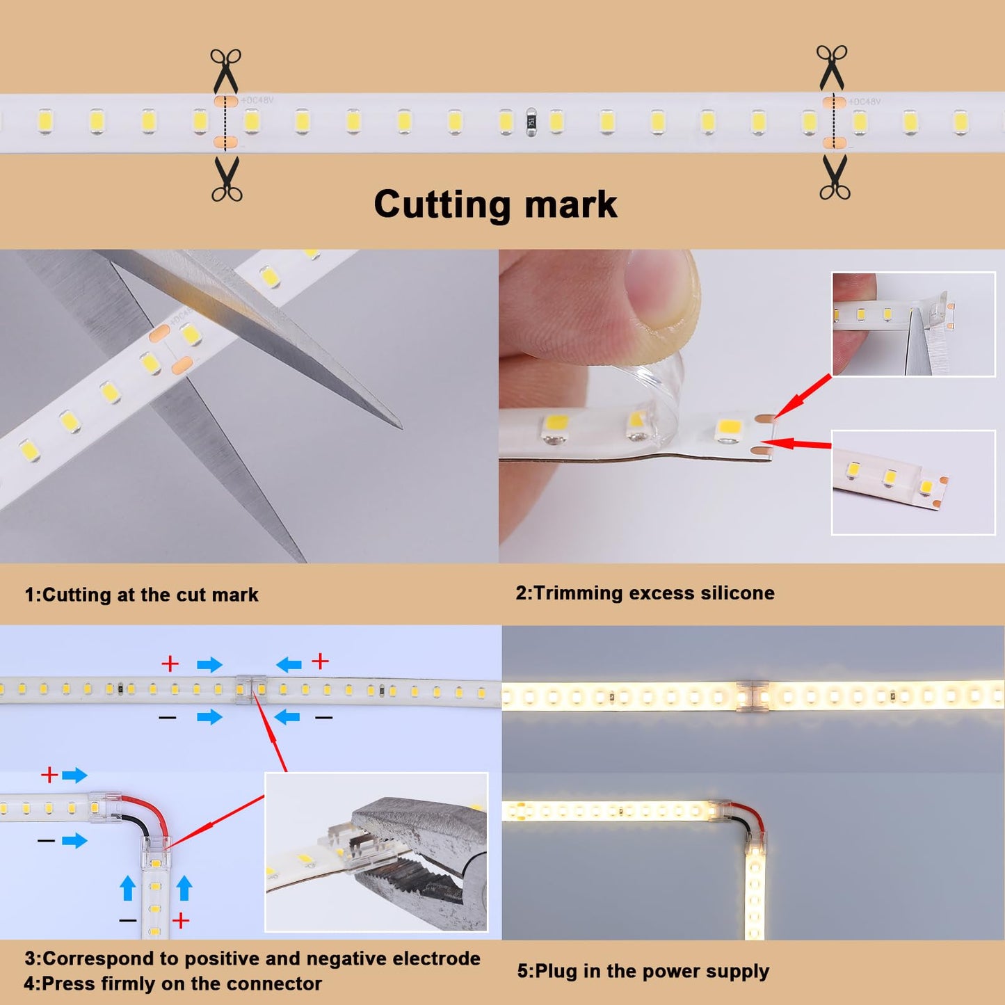 BENLUN 48V Outdoor LED Strip Lights Waterproof, 65.6ft 150W 3000K Warm White Dimmable LED Tape Light Cuttable with Power Supply for Bedroom Ceiling Garden Living Room Commercial House