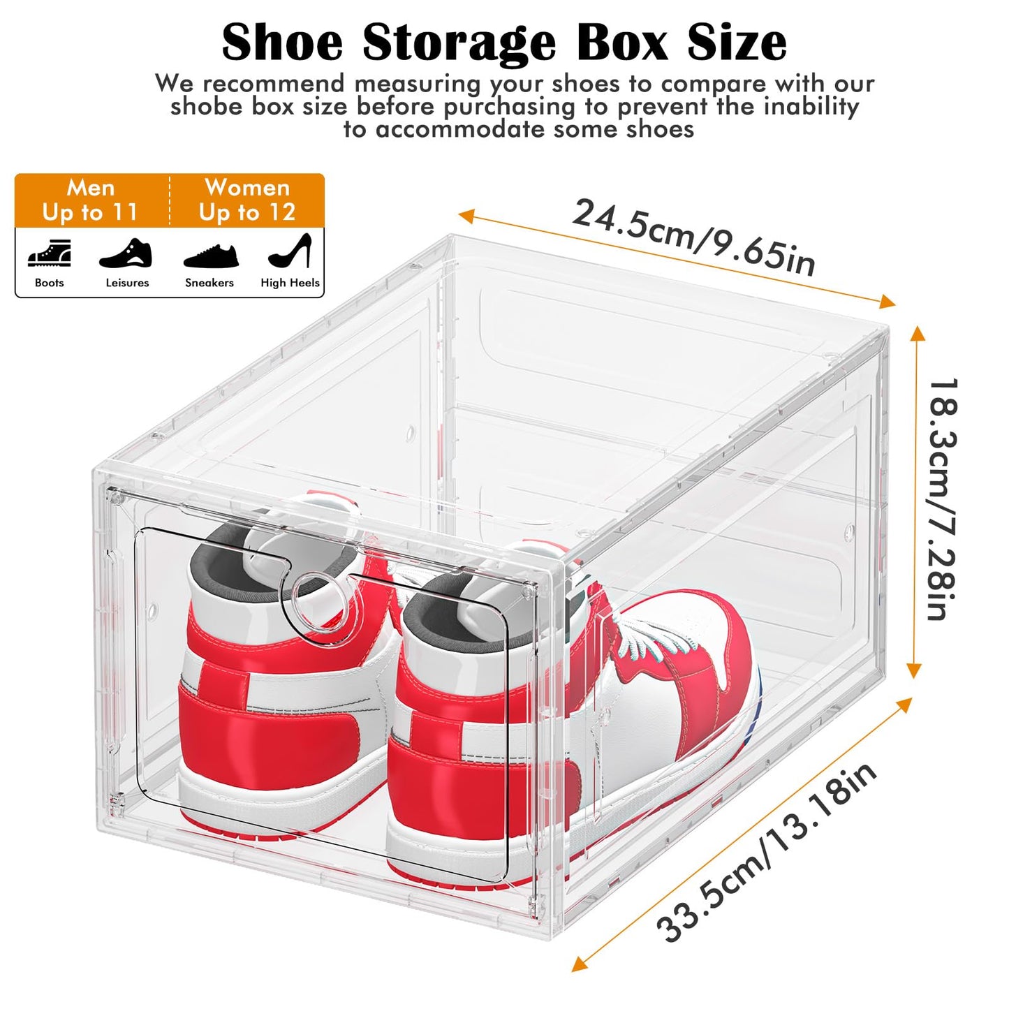 ARSTPEOE 6 Pack Upgrade Harder Shoe Organizer, Shoe Storage with Magnetic Front Door, Clear Shoe Boxes Foldable Space-Saving Shoe Rack for Sneaker Boot Container, White