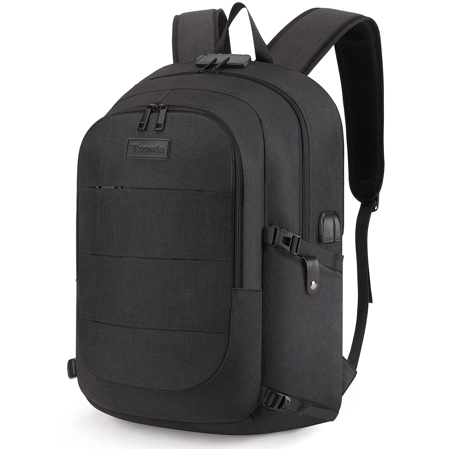 Tzowla Anti-Theft Water Resistant 17.3 Inch Laptop Backpack with USB Charging Port and Lock, Black