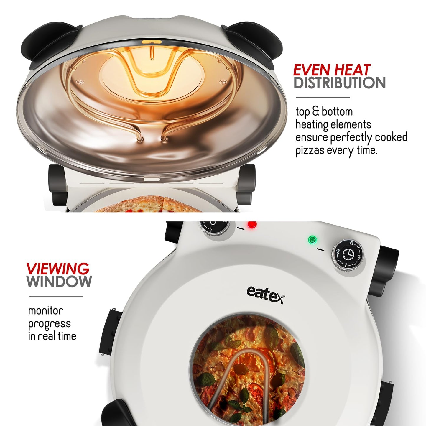 Eatex Electric Pizza Oven Indoor, 12 Inch Countertop Pizza Oven, Portable Stone Pizza Oven, Heats up to 790°F for Crispy Crust, Pizza Maker Machine for Home – Cream