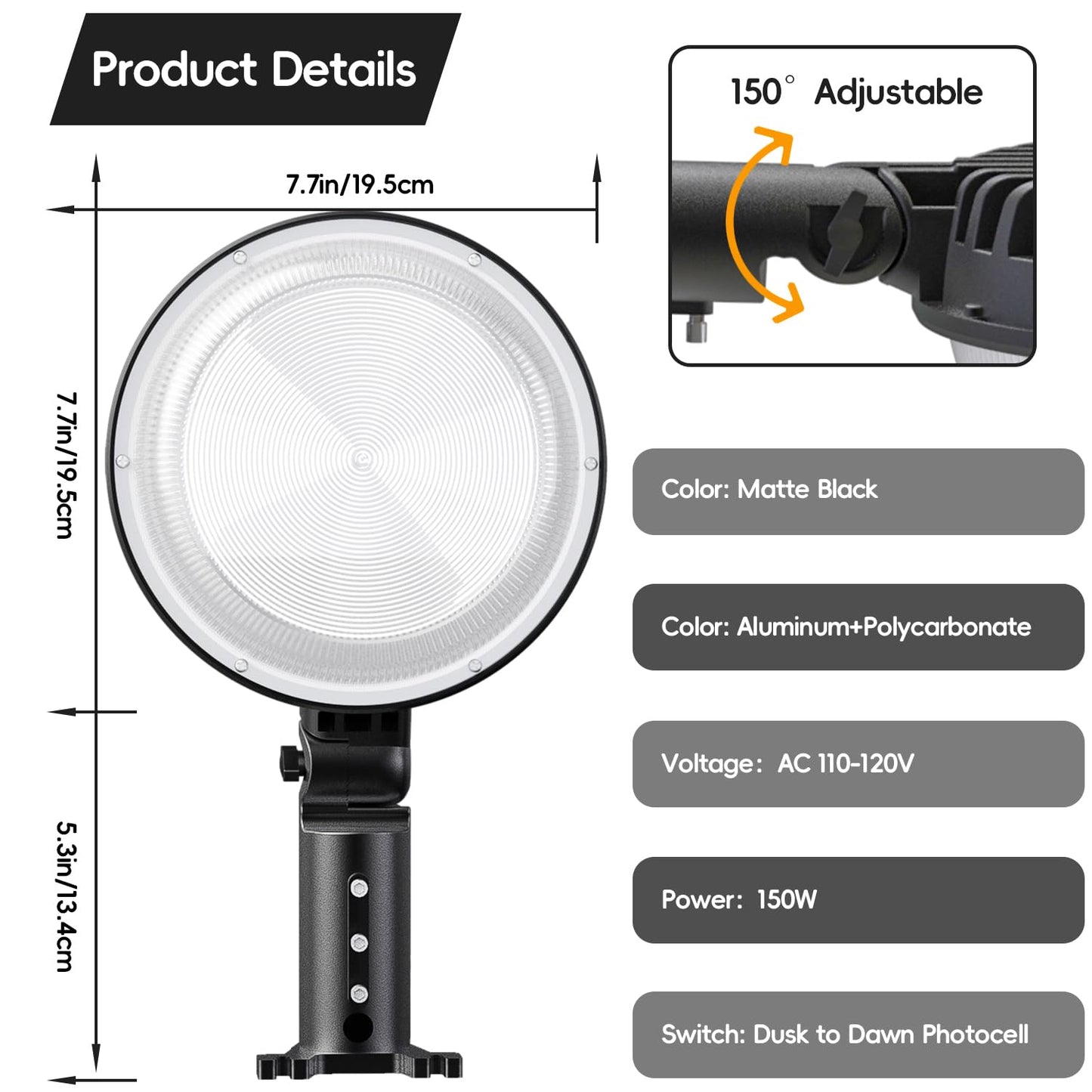 MOONTIP 150W 2 Pack LED Barn Light 20000LM Dusk to Dawn Outdoor Lighting with 150° Adjustable Photocell 6500K Daylight Yard Lights, IP66 Waterproof Area Street Light for Farmhouse Barns Warehouse