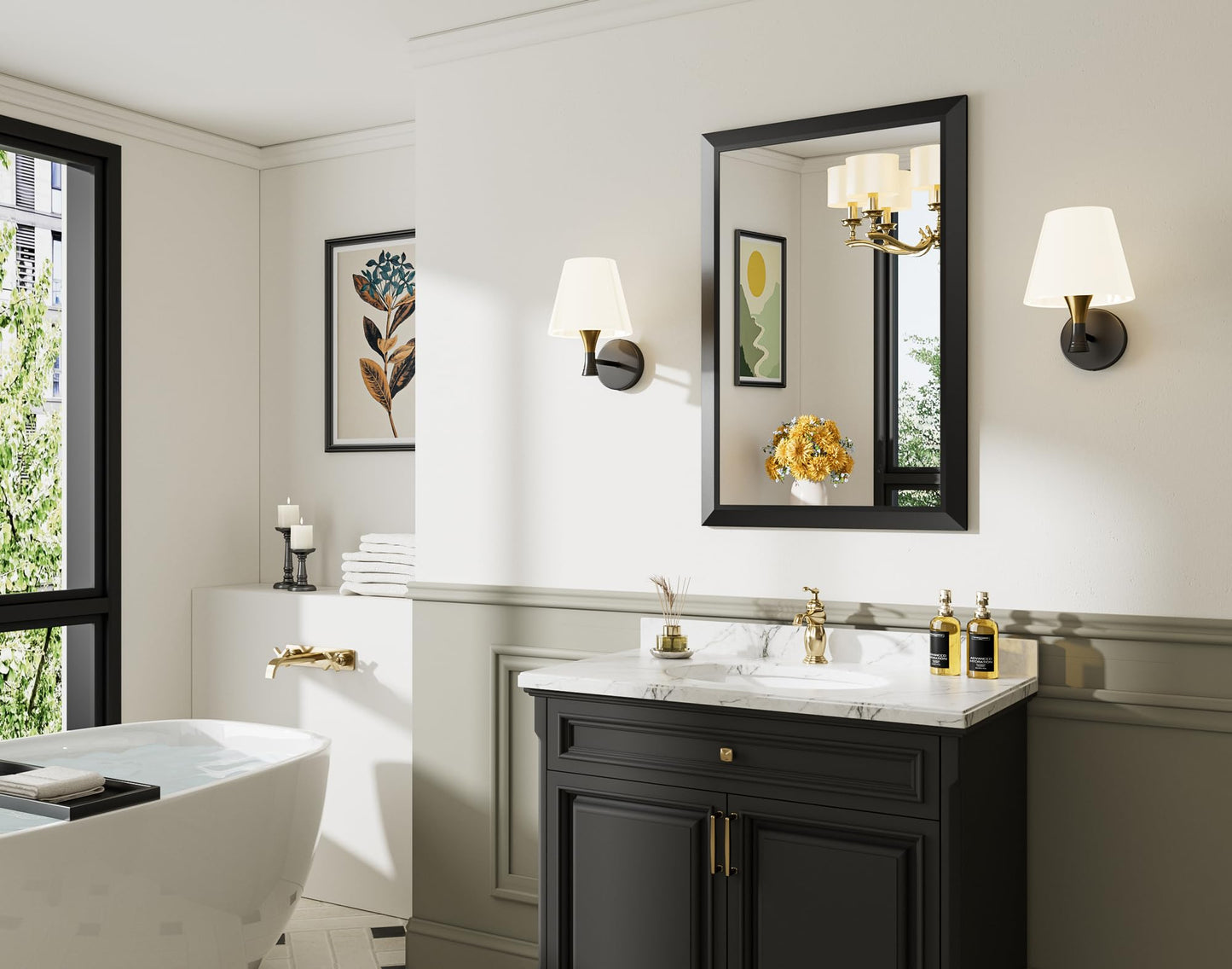 Briivue 24x36 Inch Black Bathroom Mirror for Wall, Thick Metal Framed Rectangle Mirrors for Over Sink, Bedroom, Living Room, Entryway, Anti-Rust, HD Tempered Glass