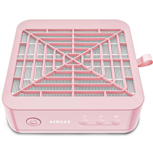 AIRSEE Nail Dust Collector for Beginner,Powerful Manicure Vacuum for Acrylic Gel Nail Polishing with Reusable Filter,3-Speed Adjustable Extractor Fan for Salon and Home Use,GD3 Pink
