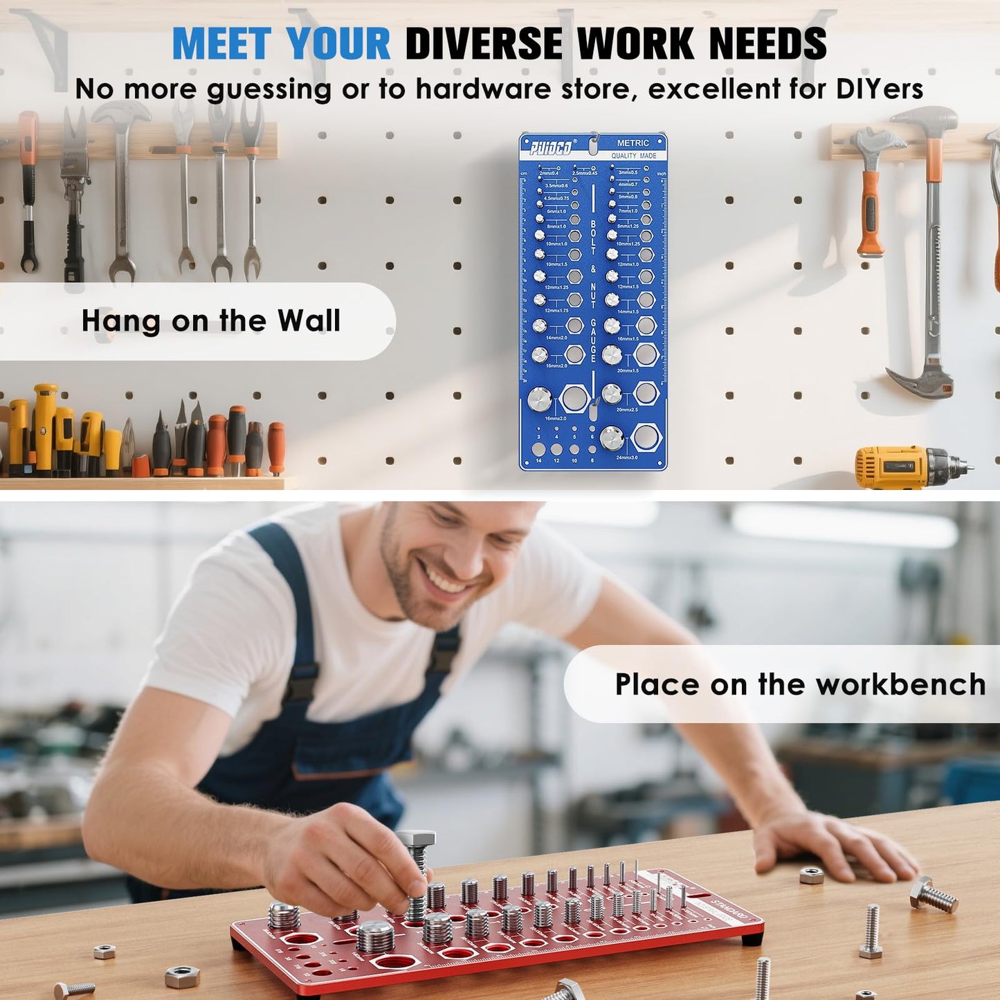 68 Nut and Bolt Thread Checker Standard and Metric, Screw Size and Thread Gauge with 26 SAE & 26 Metric & 16 Drill Bit Gauge, Bolt and Nut Identifier Gauge Bolt Size Finder for Quickly Identify