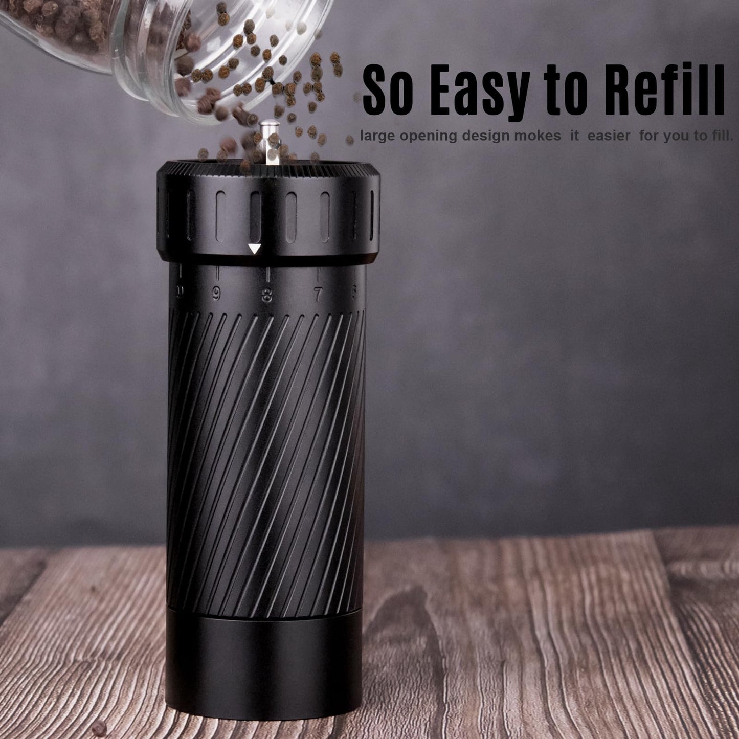 Pepper Mill, Homnoble High Output Pepper Grinder Professional Grade Heavy Duty Pepper Mill, Manual Aluminum Refillable Pepper Grinder with Upgrade Adjustable Coarseness Design