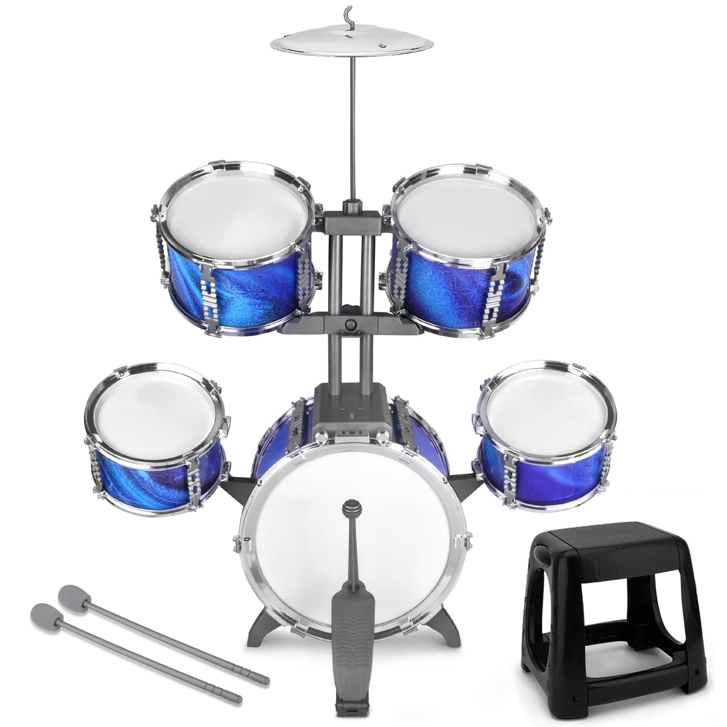 Kids Drum Set for Toddlers 1-3 Musical Jazz Drum with Stool Toys for 2-5 4-6 5-7 Boys Girls Birthday, Blue