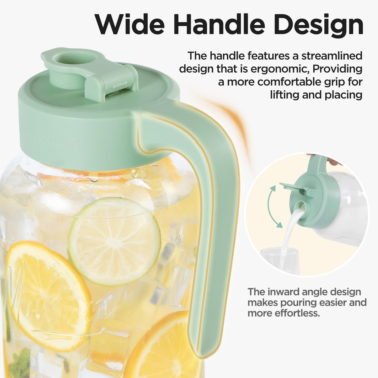 Spreccio Mason Jar Pitcher - Airtight & Leakproof Glass Pitcher with Lid, Perfect for Breastmilk, Cold Brew, and Sun Tea, 2 Quart (64 oz) Mason Jar with Pour Spout Lid