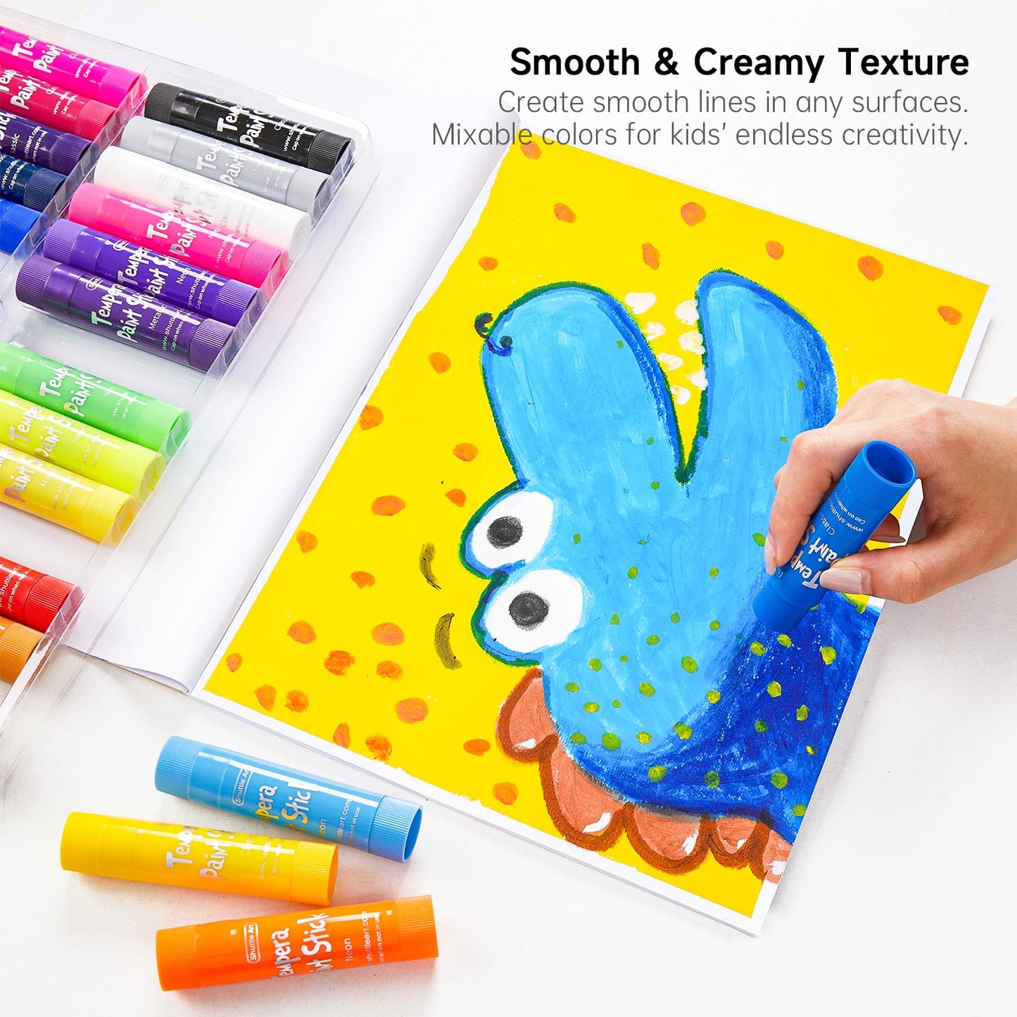Tempera Paint Sticks, Shuttle Art 31 Pack Solid Tempera Paint Set, 30 Colors with 1 Drawing Pad for Kids, Washable, Super Quick Drying, Works Great on Paper Wood Glass Ceramic Canvas