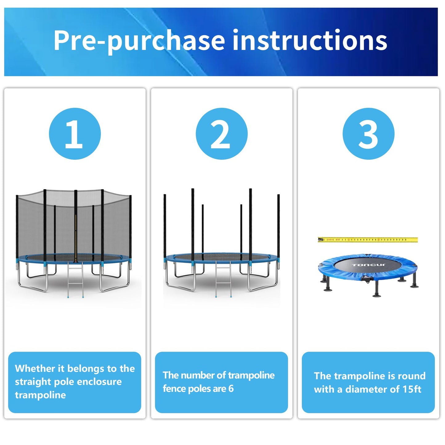 Kevirice Trampoline Replacement Net(Net Only),Trampoline Net Replacement 15Ft 6 Pole is Suitable for Straight Pole Type Trampoline Net Replacement with High Tear Resistance and Safety