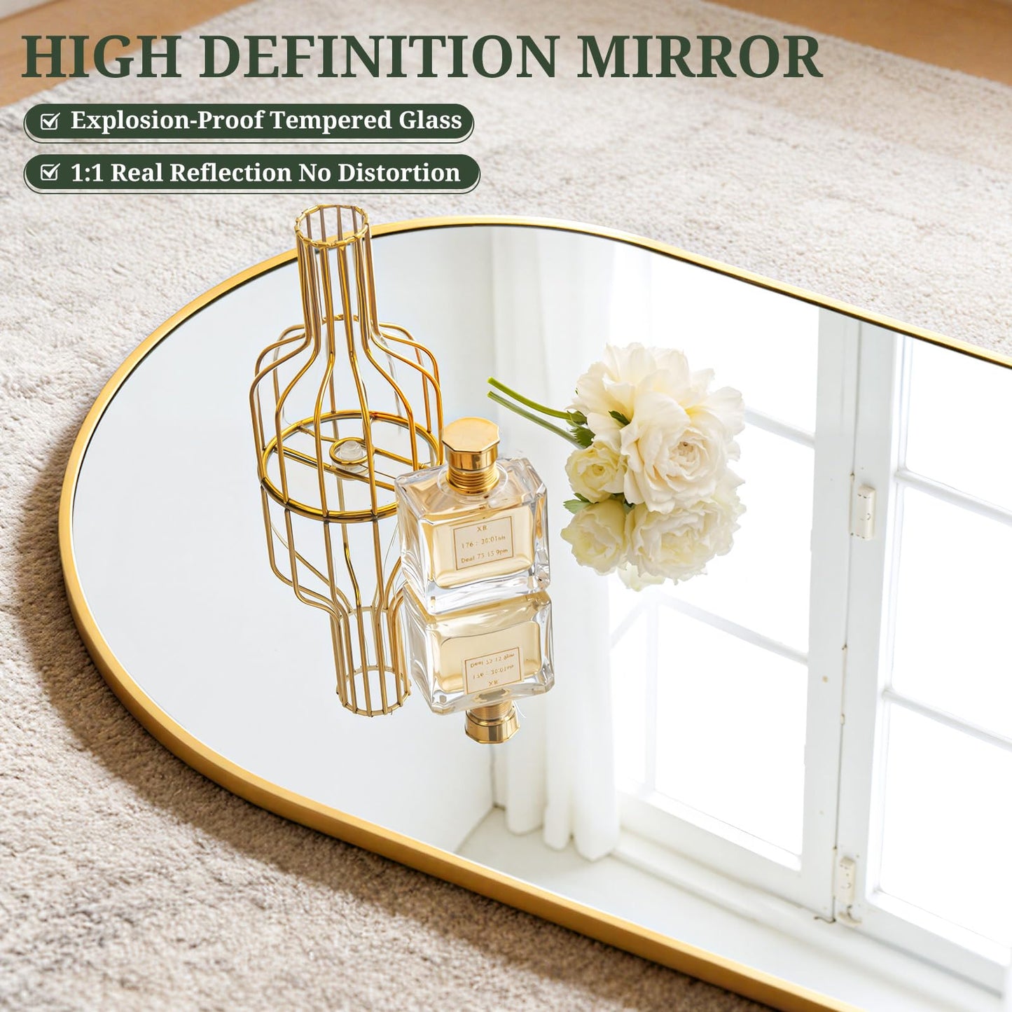Mirror Full Length 59"x16" Full Body Floor Mirror with Stand, Shatterproof Glass, Aluminum Alloy Frame, Free Standing Wall Mounted or Leaning Arched Mirrors for Bedroom Living Room Entryway