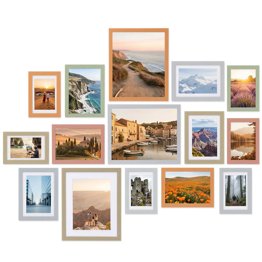 Fixwal Picture Frames Set, Gallery Wall Frame Set Picture Frames Collage 15 Pack for Wall or Tabletop with 8x10 5x7 4x6 Frames, Soft Earth Tones