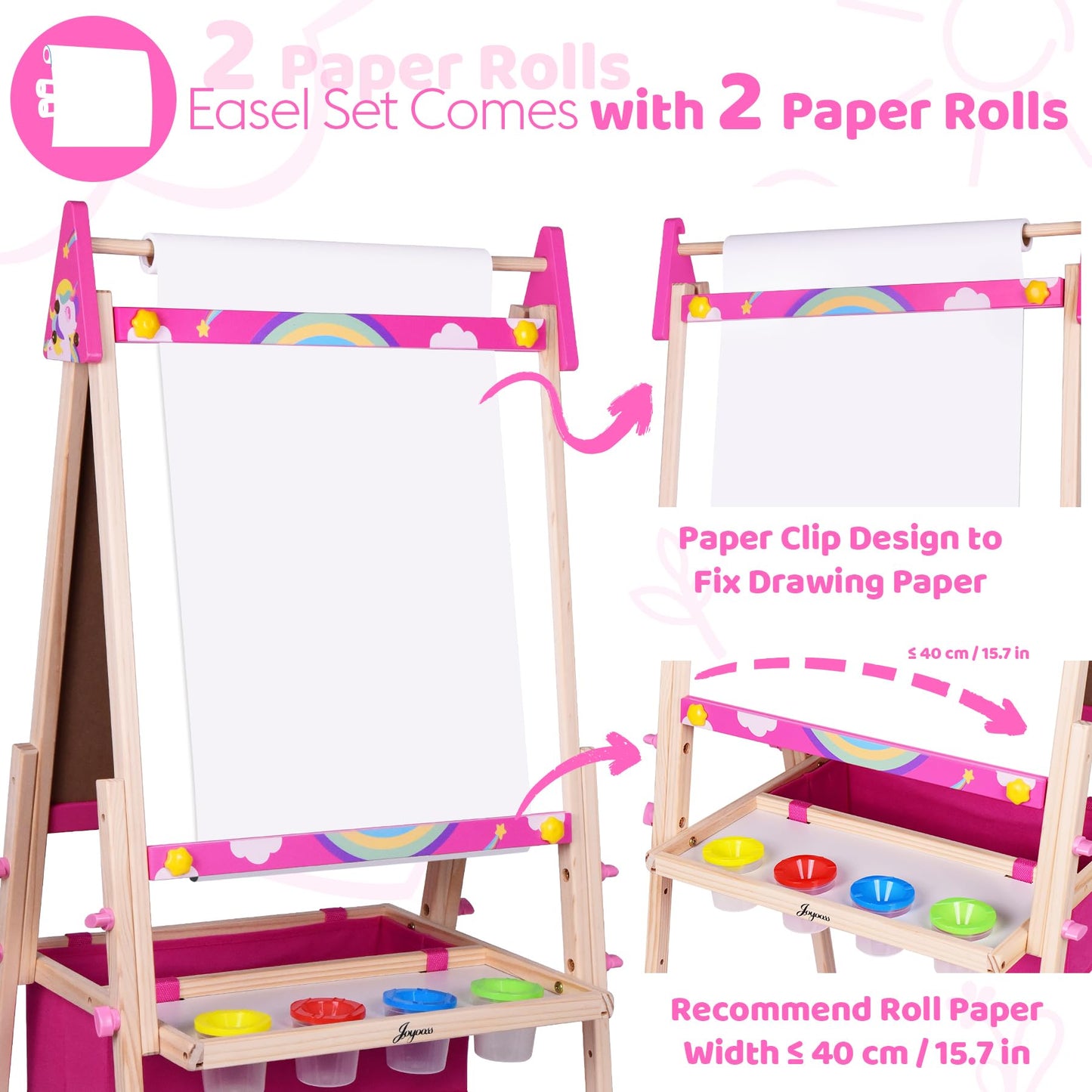 Joyooss Art Easel for Kids, Adjustable Standing Wooden Toddler Kids Easel Double Sided Drawing Board Whiteboard & Chalkboard Dry Easel Board, Art Easel for Kids Age 4-8 9-12 Painting Set