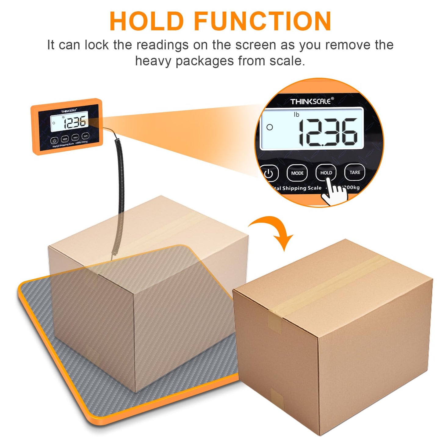 THINKSCALE Shipping Scale, 10g Precision Postal Scale - 440lb Capacity, Lightweight Postage Scale for Packages, Luggage, Mail, Ecommerce, Warehouse & Home, Battery & AC Adapter Included