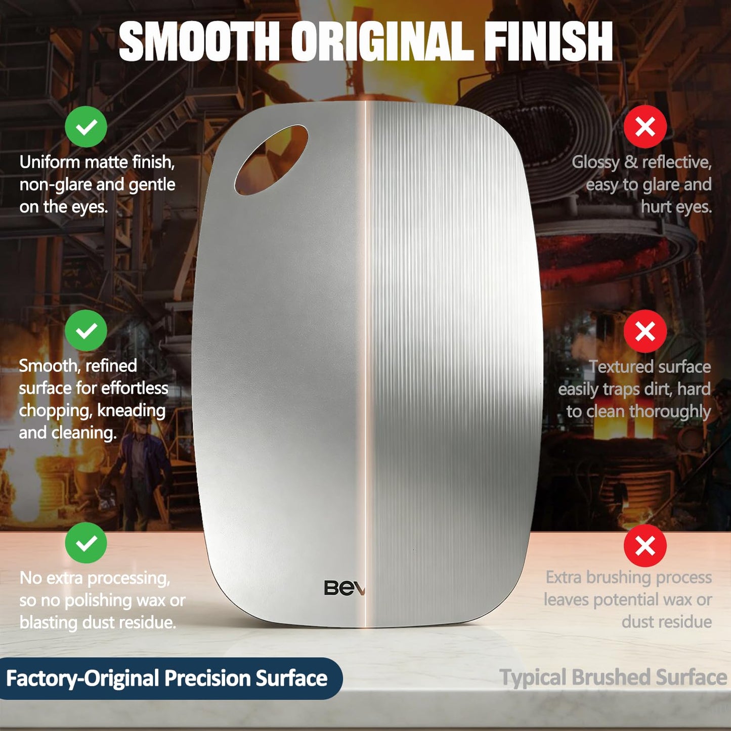 Beviss Real 99.85% Pure Titanium Cutting Board Non-Toxic 15" x 11"- BPA Free, Lightweight & Durable Kitchen Chopping Board for Meat, Vegetables, Fruits, Suitable for Outdoor Carrying