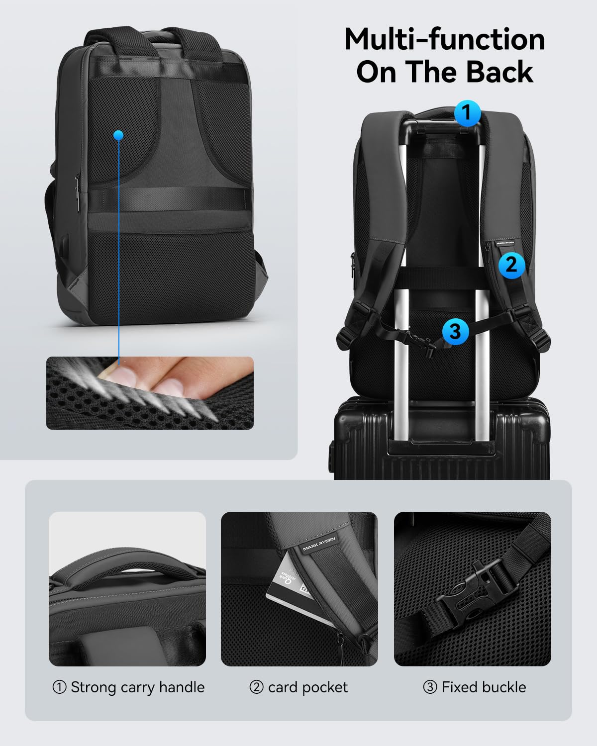 Muzee Backpack for Men Waterproof and Travel Laptop Backpack with USB Charging, Fits 17 Inch Laptop and Tech Gear