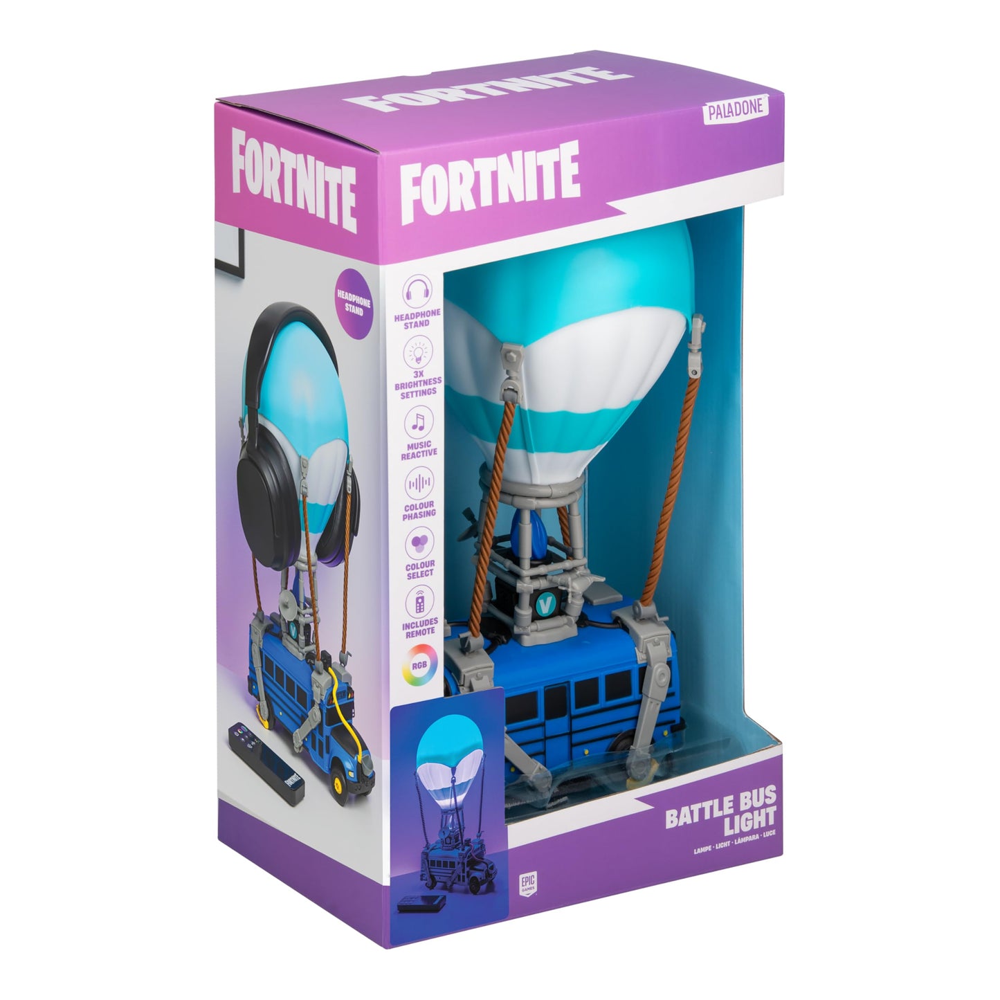 Paladone Fortnite Battle Bus Light, Officially Licensed Color Changing LED Gaming Lamp with Headphone Stand for Gamer Rooms, Bedrooms, Homes, Gift Idea