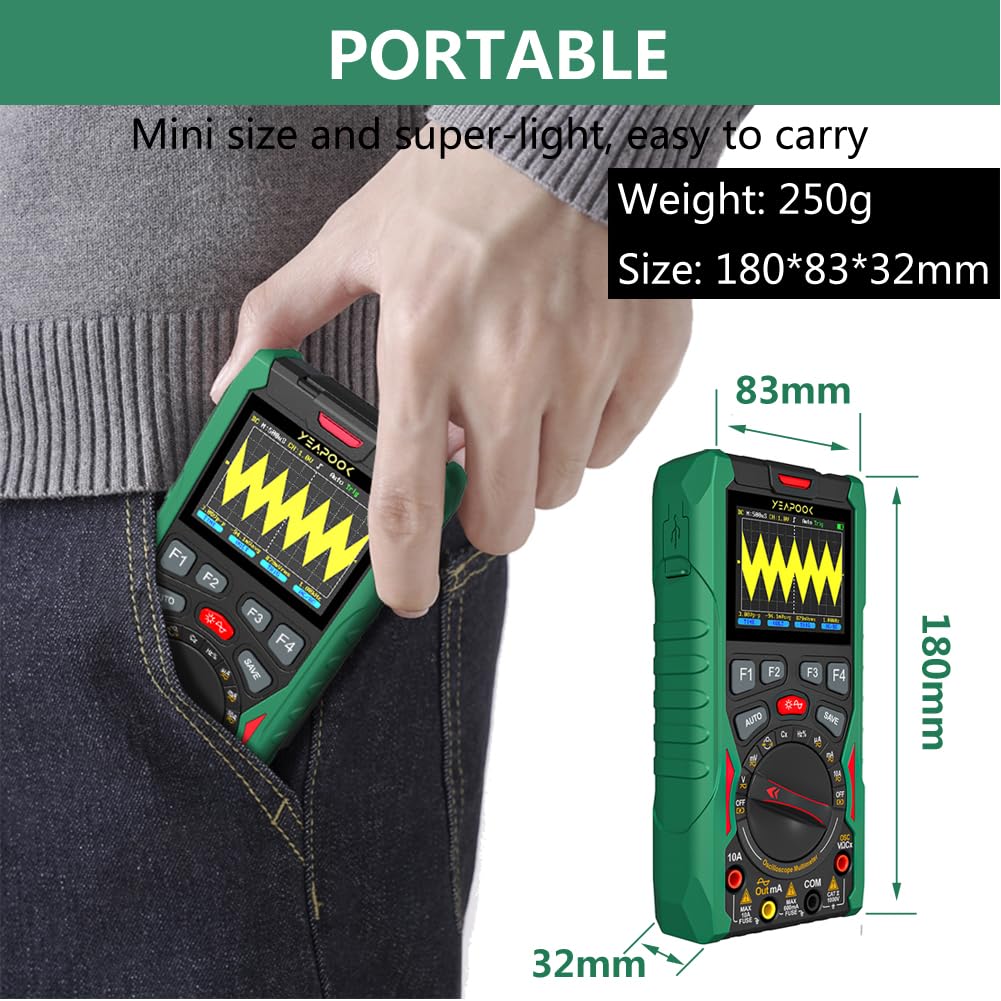 YEAPOOK 3 in 1 Handheld Digital Oscilloscope Multimeter Portable Oscilloscopes, 12MHz Bandwidth, 50MSa/s Sampling Rate with Multimeter and Signal Generator (YP101A)
