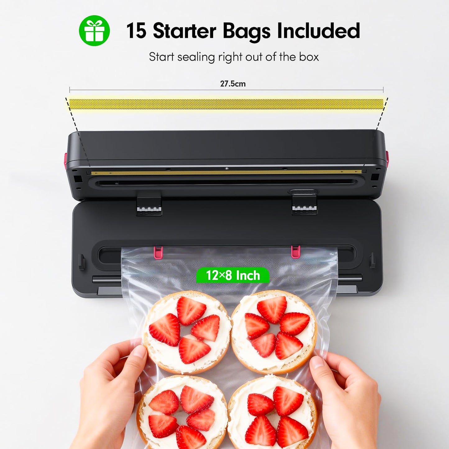 QUWRI Portable Vacuum Sealer for Food Storage: 75kPa Suction Vacuum Sealer Machine - 4000mAh Rechargeable Battery for Home Kitchens Apartments RVs & Travel - Dry & Moist Food Modes, Built-in Cutter