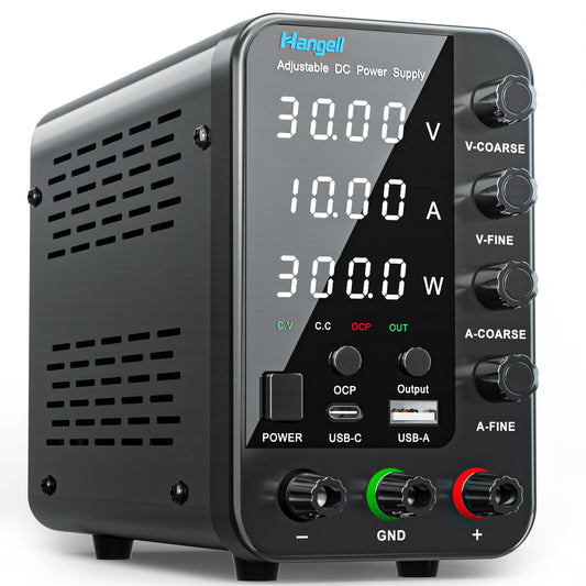 DC Power Supply Variable, 30V 10A Bench Power Supply with Encoder Coarse & Fine Adjustments Knob, Adjustable Switching Regulated lab Power Supplies with 5V 3.6A USB & Type-C Quick-Charge