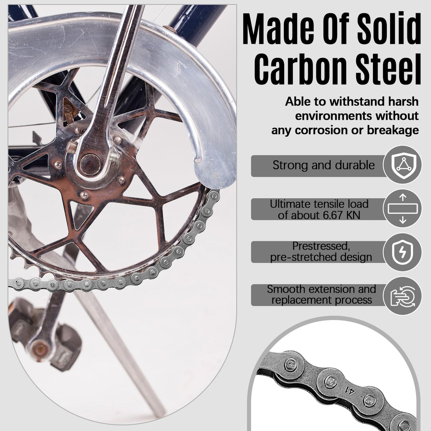 Tandefio Roller Chain for Gate Openers Carbon Steel Operator Chain with 2 Connecting Links for Extension Replacement Electric Automatic Sliding Gate Opener Garage Hanger Door Karts Bike(#41,20 ft)