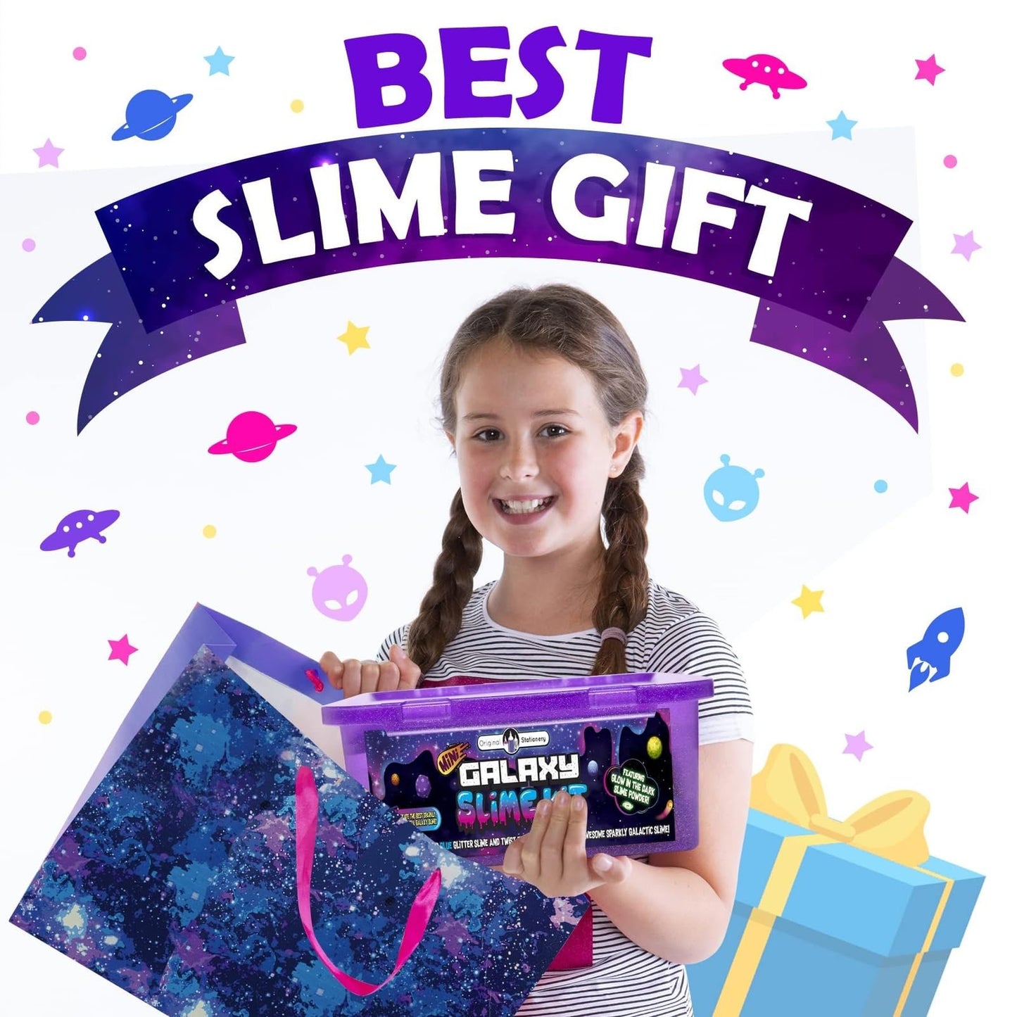 Original Stationery Galaxy Slime Kit, Fun Slime Set with Glow in The Dark Stickers and Glow in The Dark Powder to Make Glitter Slimes & Galactic Slimes
