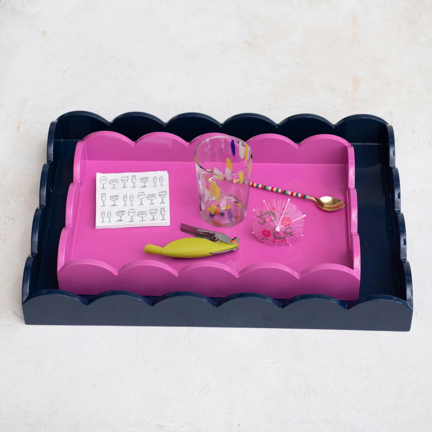 Creative Co-Op Wide Wood Tray, Fuchsia