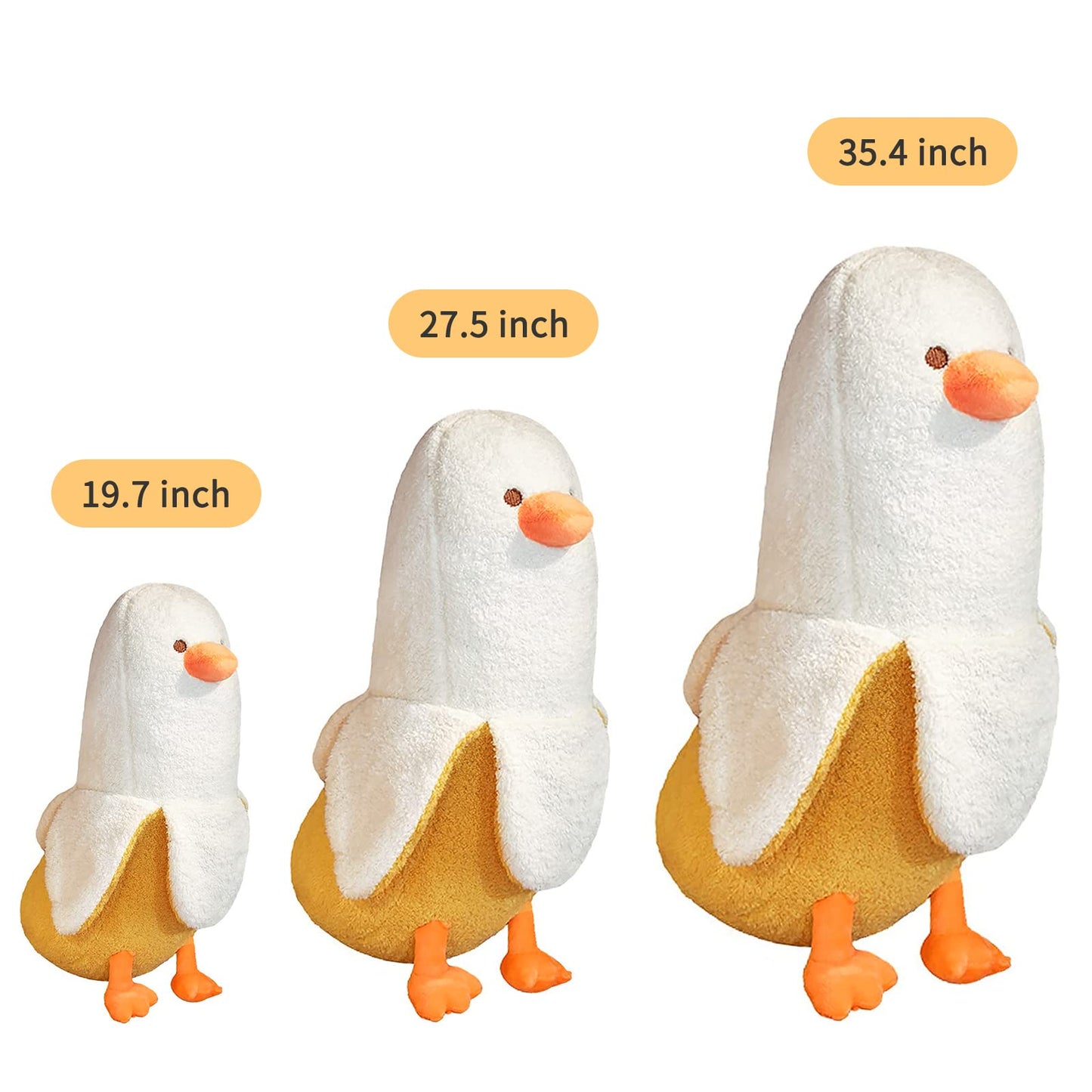 PEACHCAT Banana Duck Plush Toy Cute Plushie Hugging Plush Pillow Duck Stuffed Animal for Girls and Boys White 27.5"