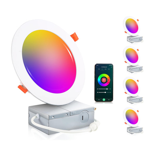 CLOUDY BAY [4 Pack 6inch Smart WiFi LED Recessed Lights,RGBCW Color Changing Recessed Lighting,Compatible with Alexa and Google Home Assistant,No Hub Required,15W 2700K-6500K,CRI90+ Wet Location