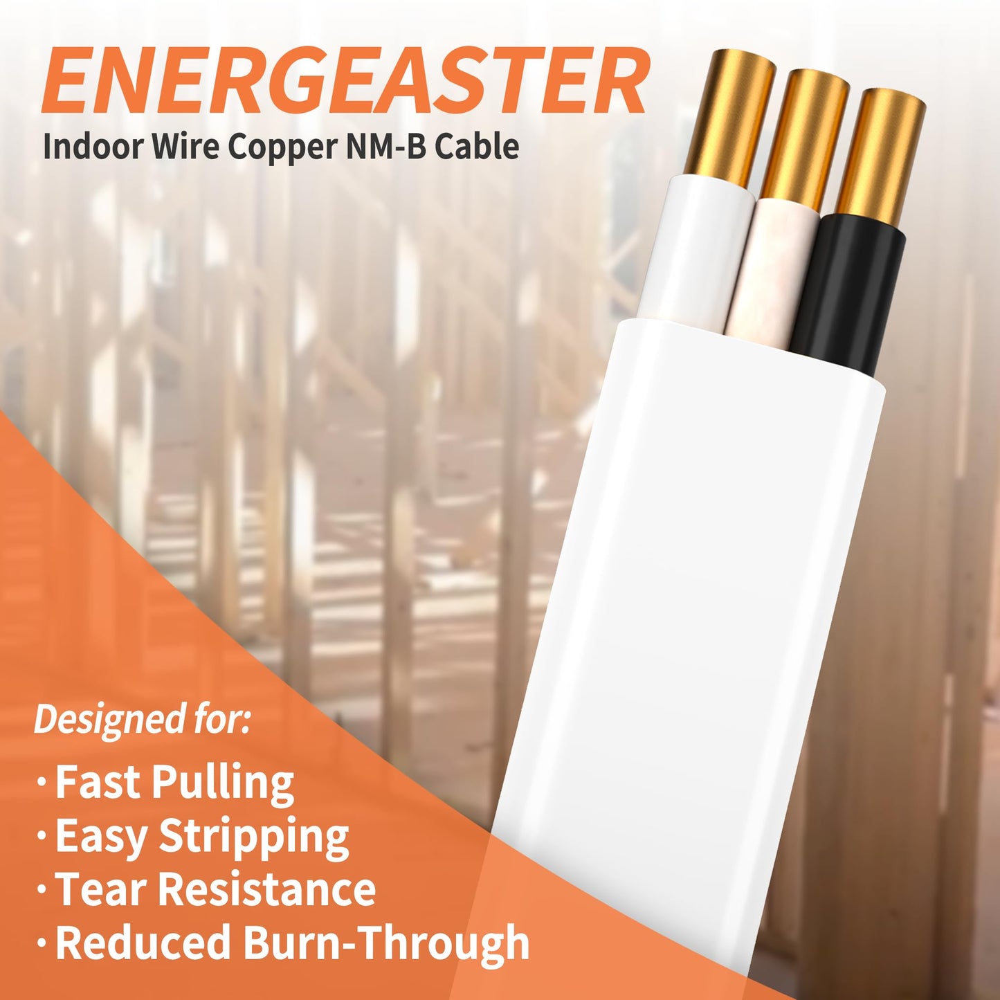Energeaster Solid Indoor 14/2 W/G NMB Cable 100ft Coil，Electrical Wire 14 Gauge Wire 2 Conductors Non-Metallic with Ground Wire(White)