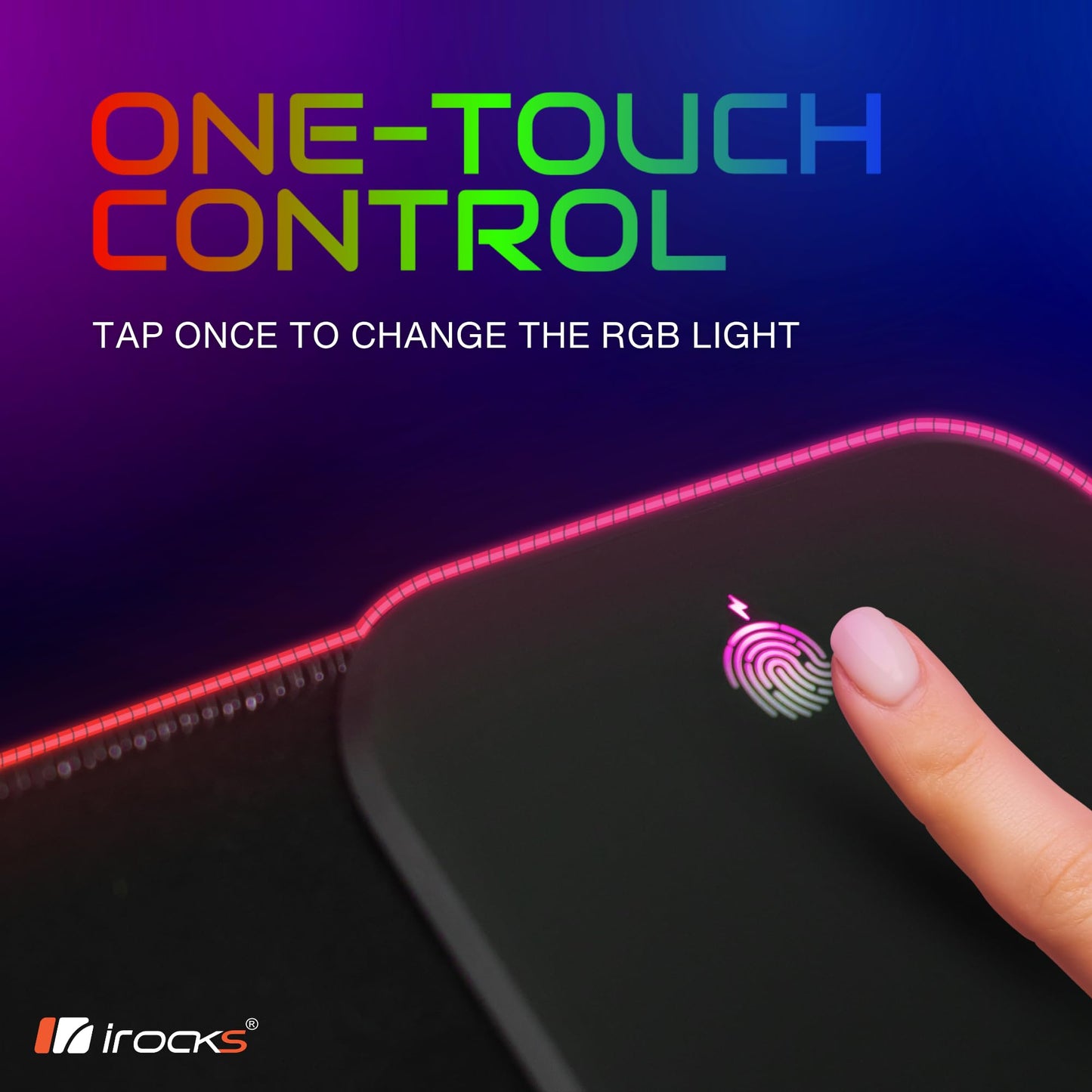 i-Rocks Extra Long RGB Gaming Mouse Pad, 10W Wireless Fast Charger, Natural Rubber Non-Slip Base, 35.4"x11.8" Desk Mat, Qi-Compatible for iPhone, Samsung, AirPods, 7 Colors & 3 RGB Effects