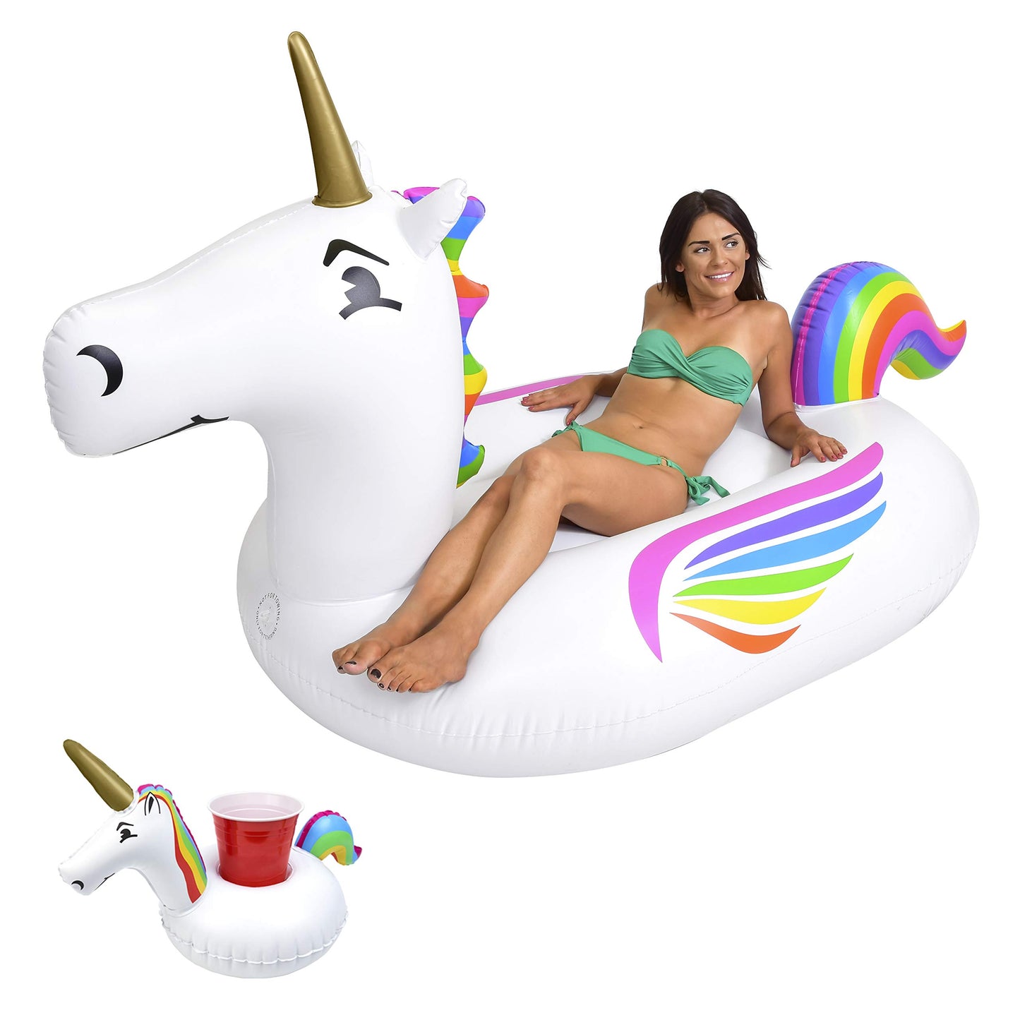 GoFloats Giant Inflatable Pool Floats - Choose Unicorn, Dragon, Flamingo, Swan, or Bull - Includes Drink Float