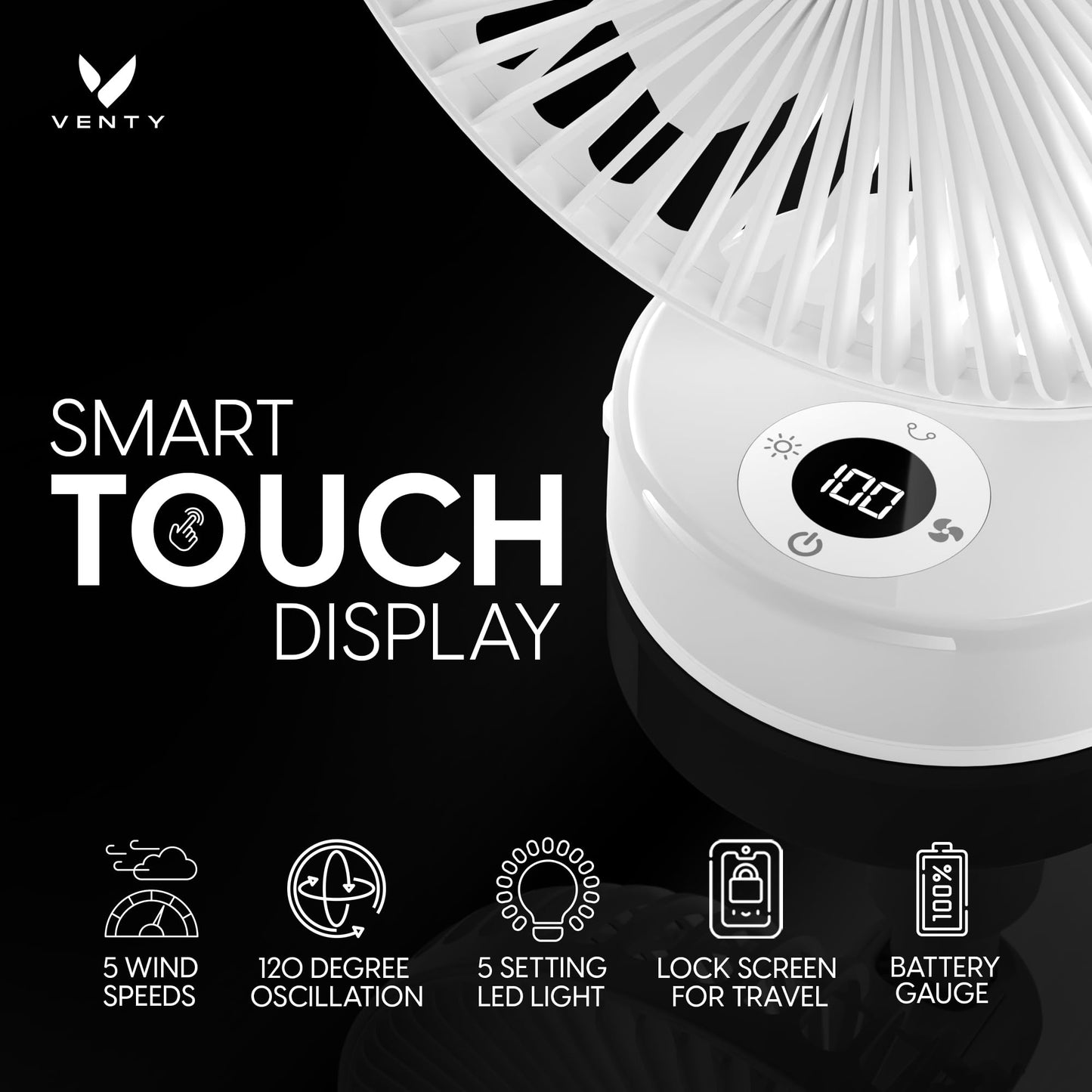 VENTY Portable Clip Fan - Rechargeable 10-Hour Battery Portable Fan - 360° Rotation & 90° Tilt - Stroller Fan, Desk Fan or Bedside Fan - Aromatherapy & LED Light - USB-C Cable & Carrying Pouch