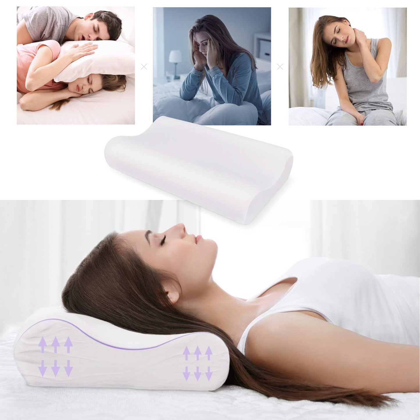 ZG Home Memory Foam Cervical Premium Pillow with Hypoallergenic Cover, Orthopedic Contour Pillow, Neck & Shoulder Pain Relief for Back, Side & Stomach Sleepers (24”x15”) Queen (2 Pack)