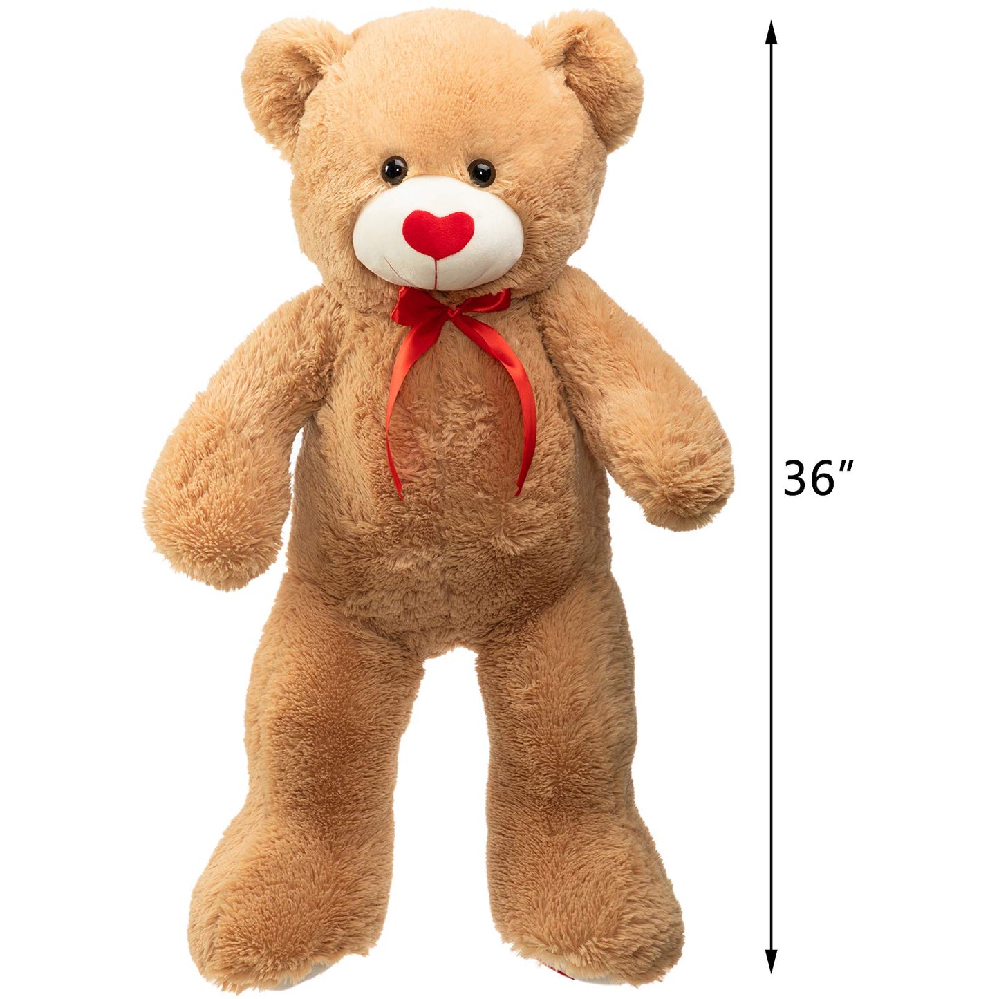HollyHOME Big Teddy Bear Stuffed Animal Large Bear Plush with Red Heart for Girlfriend and Kids Valentine's Day 36 inch Tan