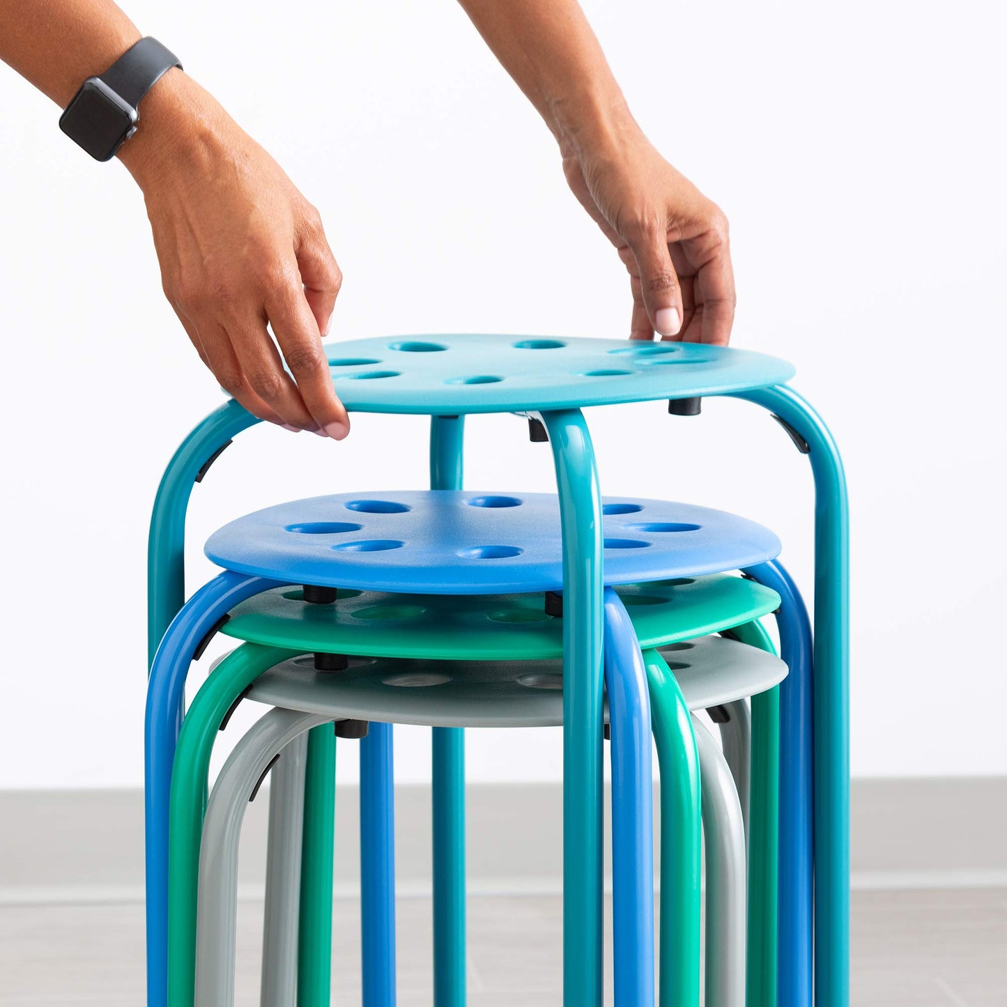 Norwood Commercial Furniture Stacking Stools for Kids and Adults, 17.75" Standard Height Portable Nesting Office and Classroom Stools, Contemporary, Pack of 4