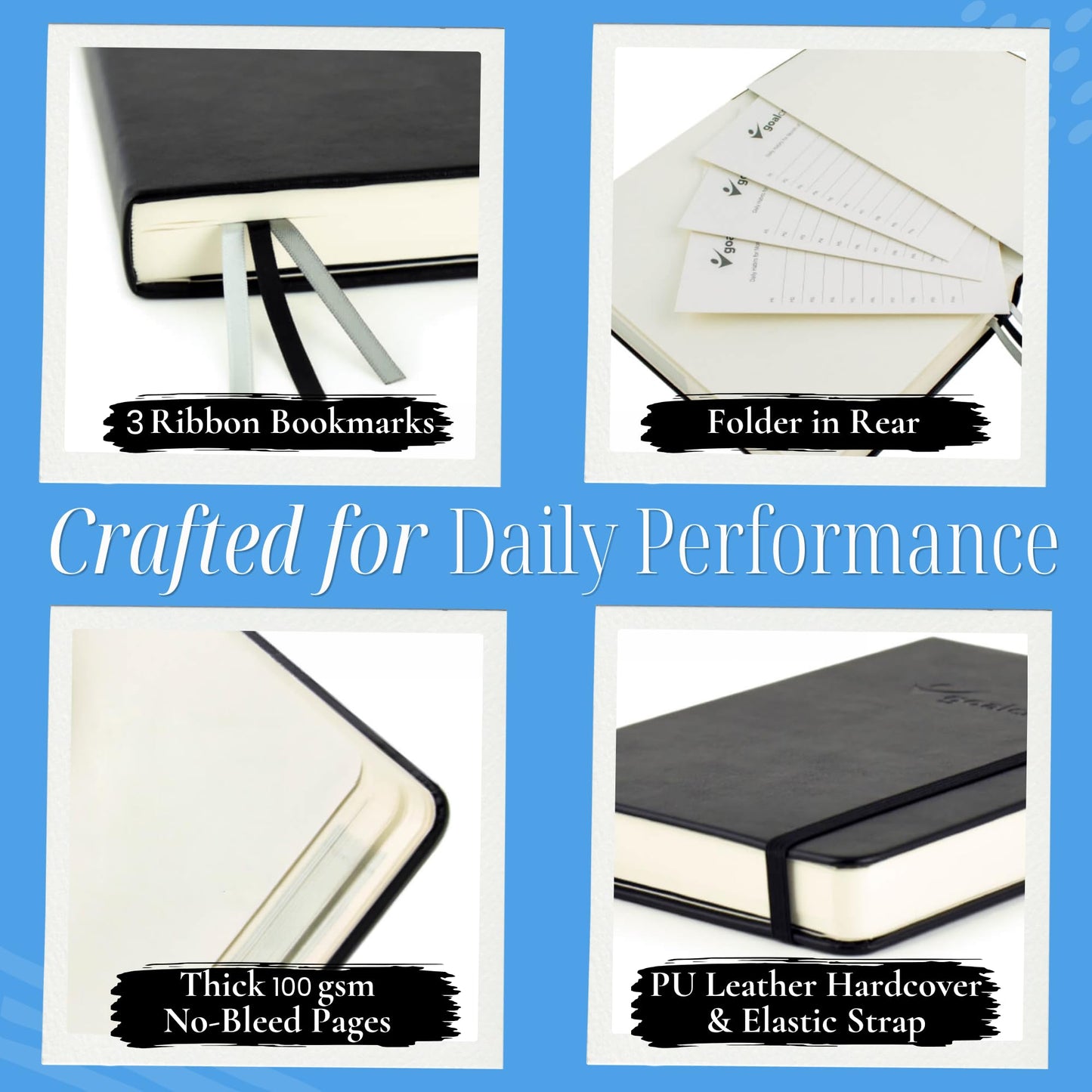 Goal Crazy Undated Planner – 90 Day Guided Journal & Productivity Organizer, A5 Daily & Weekly Planner with Goal Setting, Habit Tracker, To Do List, Academic & Work Calendar, Leather Hardcover - Black