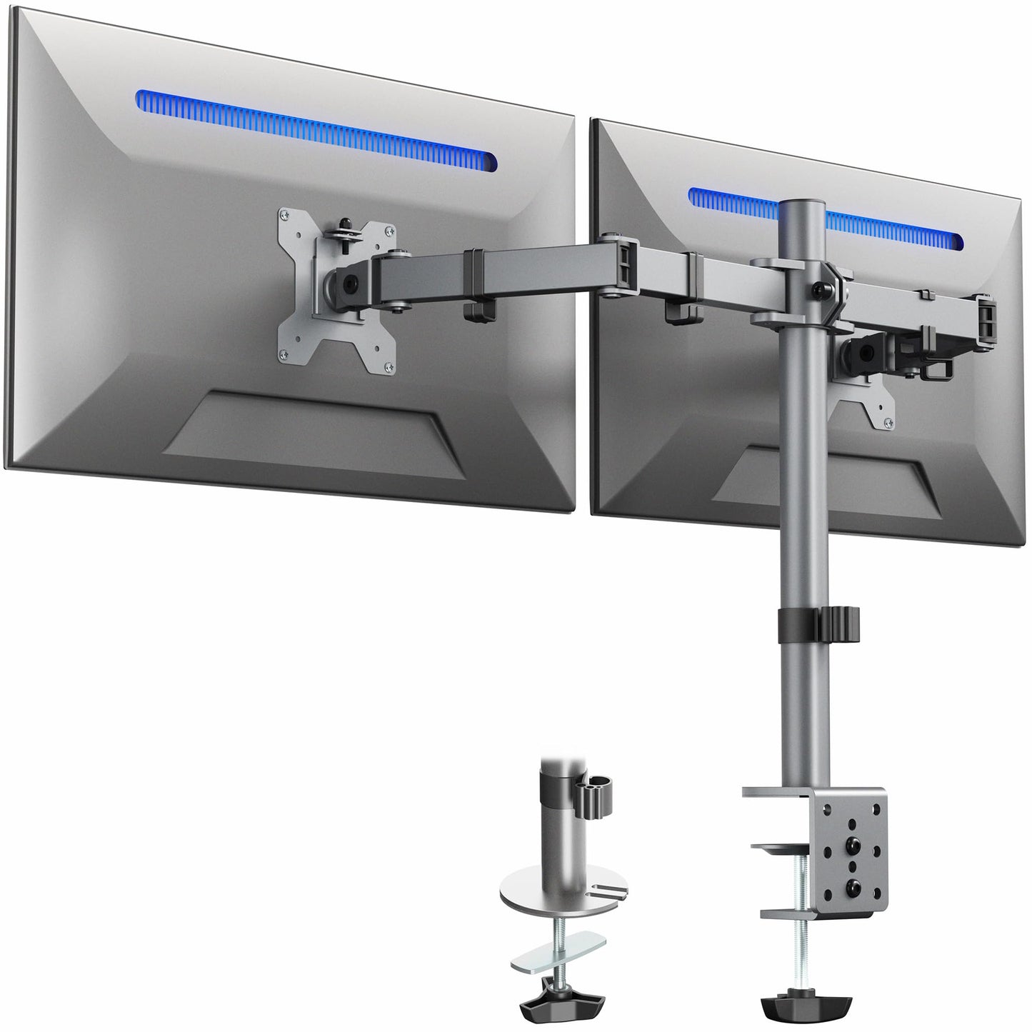 VIVO Dual Monitor Desk Mount, Heavy Duty Fully Adjustable Steel Stand, Holds 2 Computer Screens up to 30 inches and Max 22lbs Each, Gray Color, STAND-V002-GY