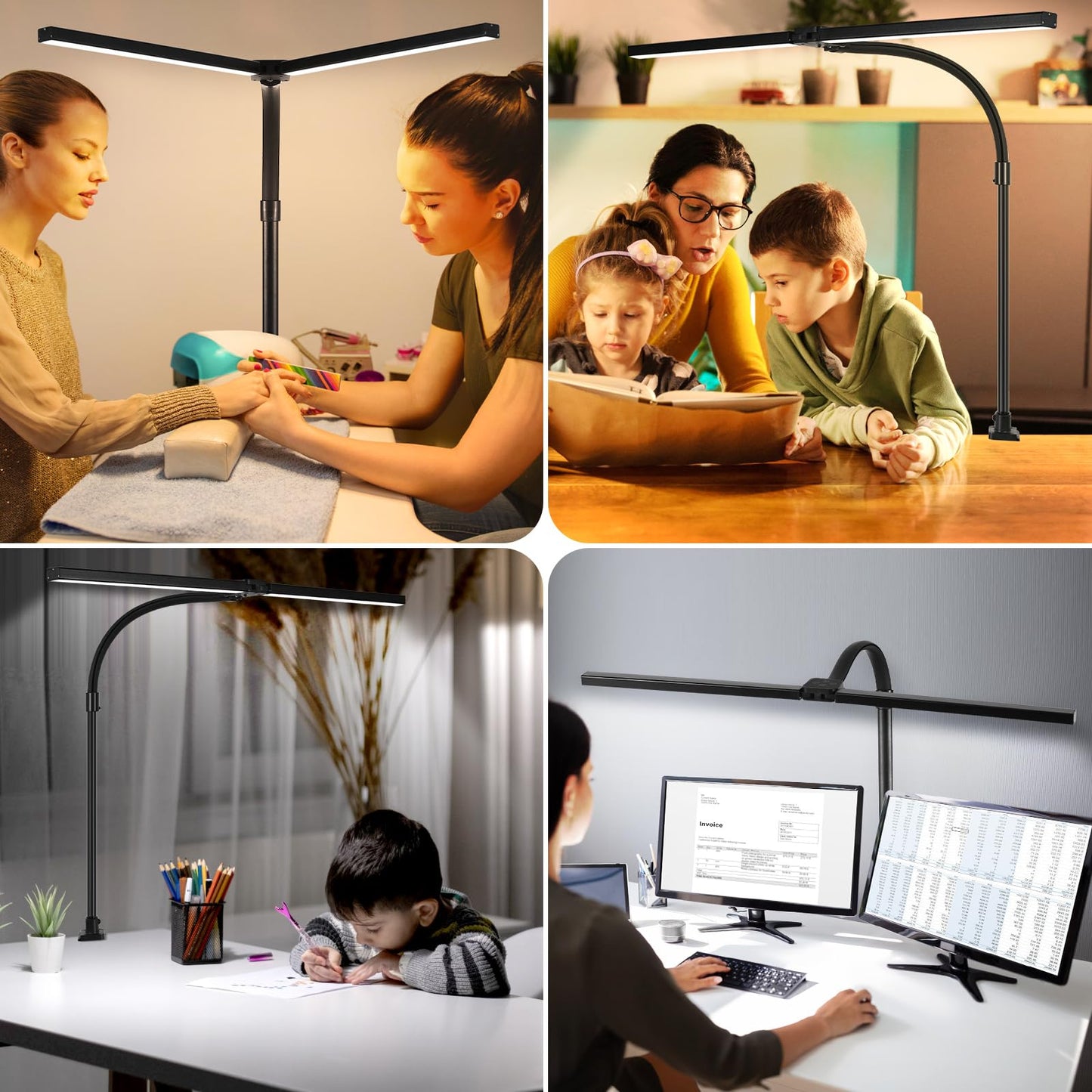 LED Desk Lamp for Office Dorm Home - Eye Caring Desk Light with Timer, Remote Control 24W Brightest Dual Screen Computer Monitor Gooseneck Dimmable Table lamp with Anti-Glare Cover Clamp & Base