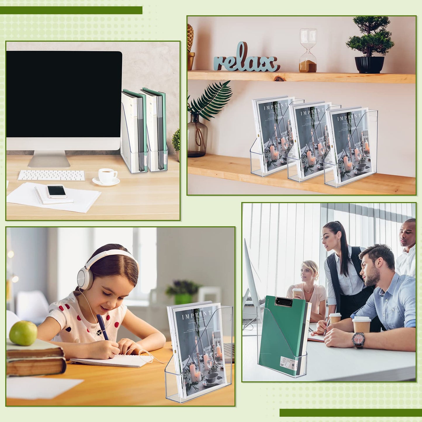 6 Pcs Clear Acrylic Magazine File Holder Plastic Desk Organizer with Handle Basics Vertical Magazine Rack Desk Folder Document Storage Organizer for Home Office School Work Study Desktop Supplies