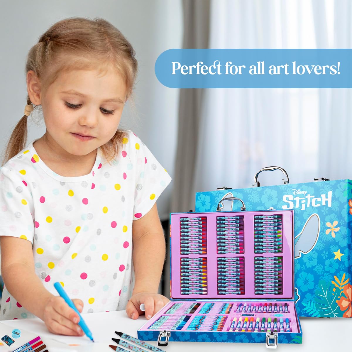 Disney Stitch Art Set for Kids 130+ Pieces Frozen Colouring Pencils Colouring Crayons Princess Art Supplies Stitch Gifts (Multi Stitch Set)