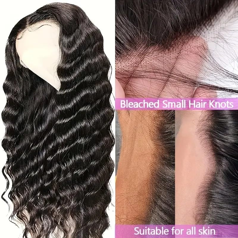 NKTU Deep Wave Lace Front Wigs Human Hair 200 Density Glueless Wigs for Women 13x4 HD Transparent Lace Front Wigs Pre Plucked with Baby Hair (22 Inch, Deep Wave Wigs)