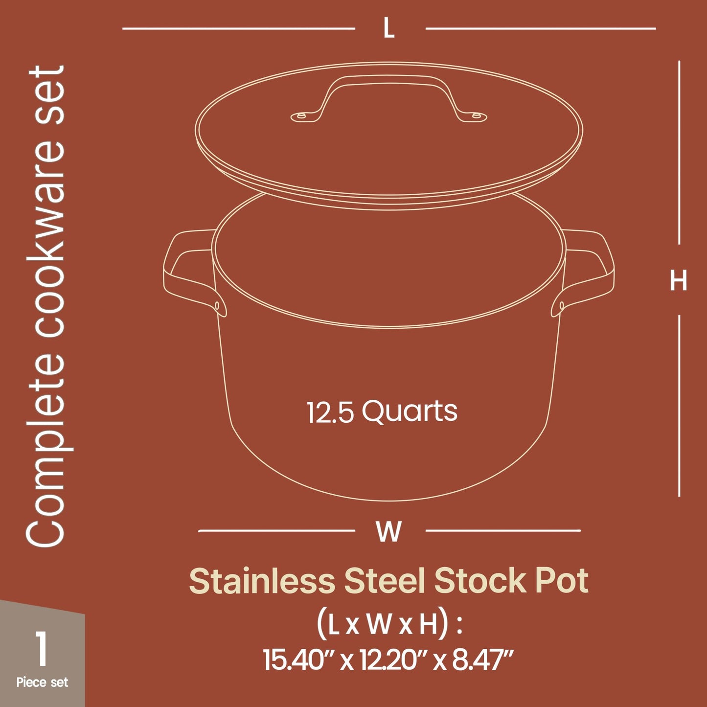 Bakken 12.5 Quart Ceramic Coated Stock Pot with Lid, Easy Clean Nonstick Pot, Tempered Glass Lid, Riveted Stainless Steel Handles, Oven Safe Up To 500°F, PTFE & PFAS Free, All Stove Compatible, Black