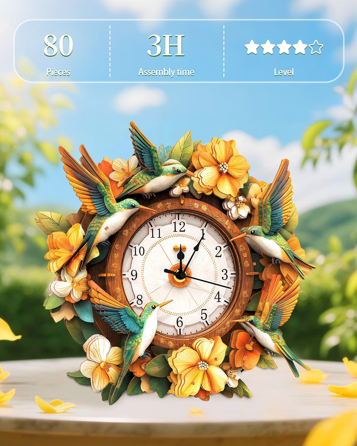 Rnfinewow 3D Wooden Puzzles for Adults, Wooden Puzzle for Adult, Hummingbird Clock DIY Kit With Pendulum, Beginner 80 Piece 3D Puzzles, Creative Gift Ideas for Adults Teens
