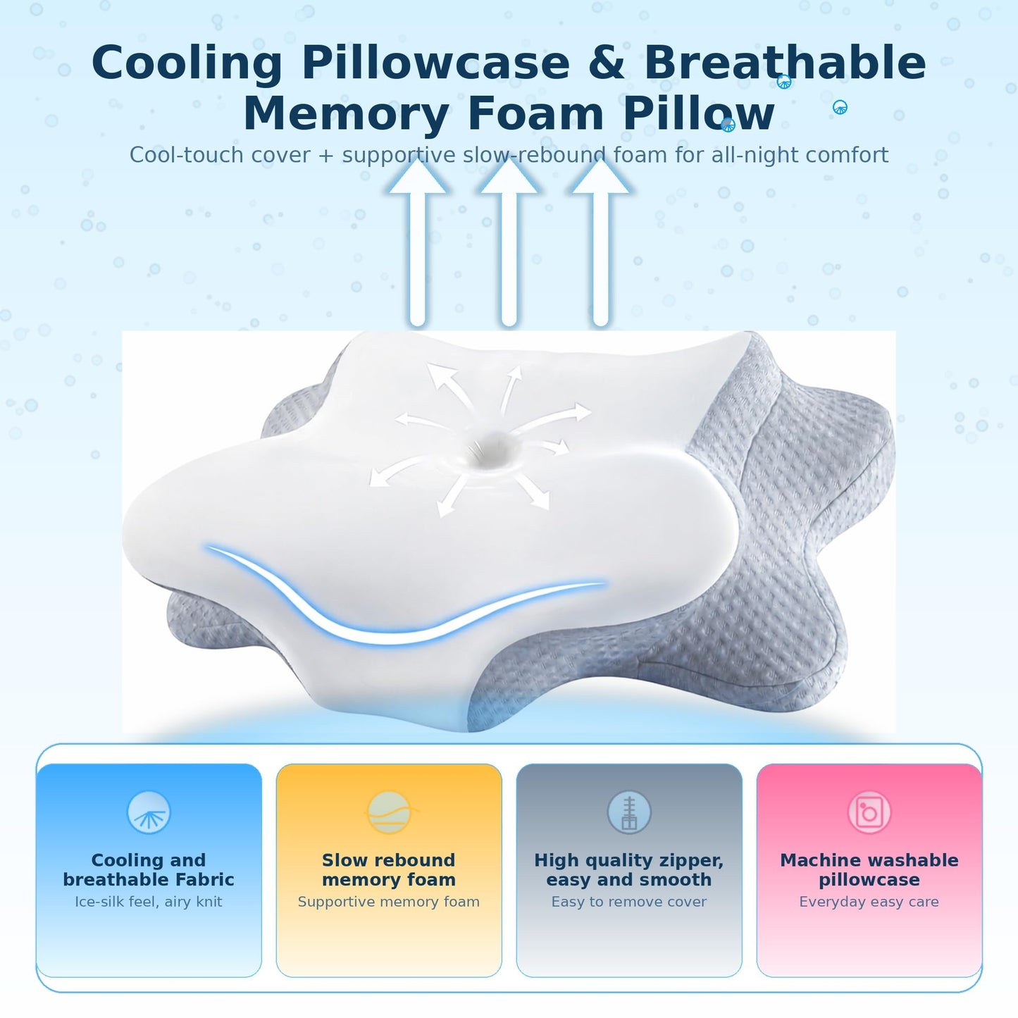 Cervical Neck Pillow - Memory Foam Pillow for Pain Relief Sleeping, Ergonomic Neck Support Contour Pillows for Side Back Stomach Sleepers,Orthopedic Breathable Pillowcase (Grey White)